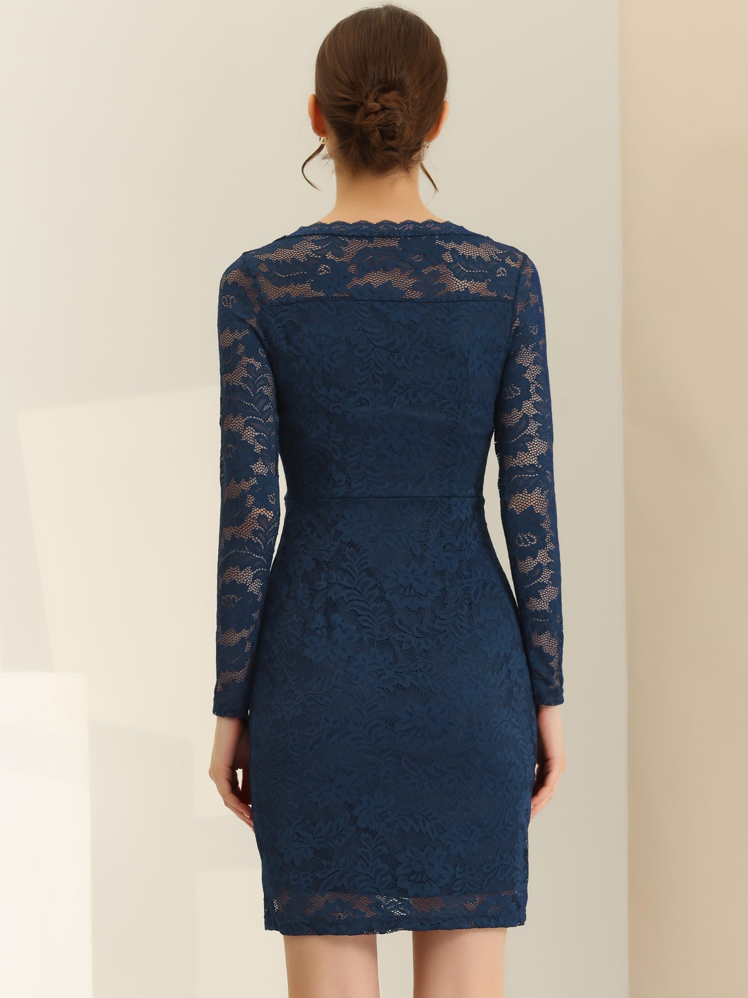 Allegra K Women's Elegant Floral Lace Cocktail Dress - Boat Neck Bodycon Pencil Dress for Wedding Guest, Business Party & Special Occasions