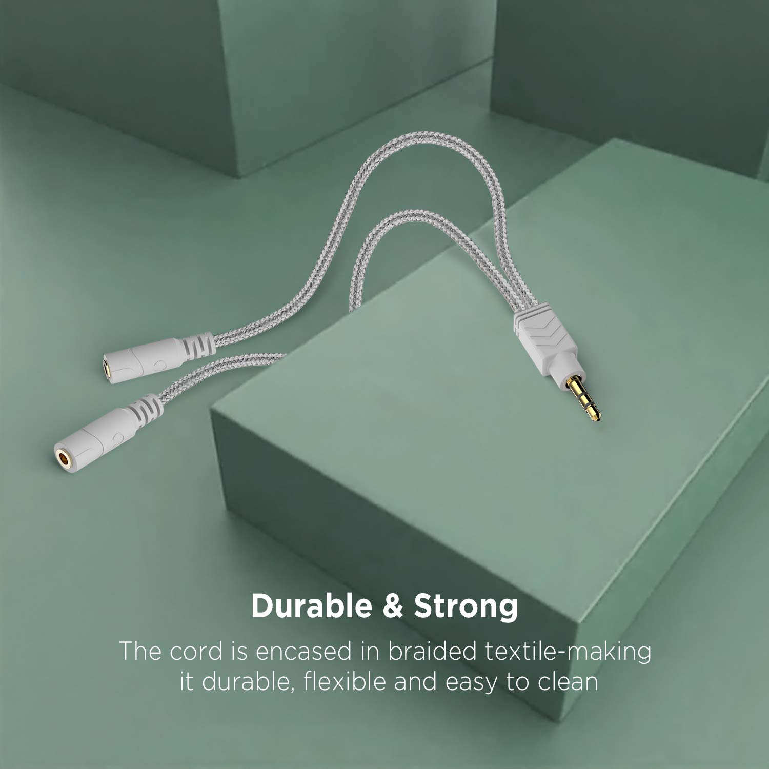 DUKABEL 3.5mm Headphone Splitter Cable - 2-Way Stereo Audio Y Adapter for Headphones, Earphones & Speakers | Equal Sound Distribution | Durable Braided Design | Perfect for Music Sharing, Gaming & Home Theater Systems