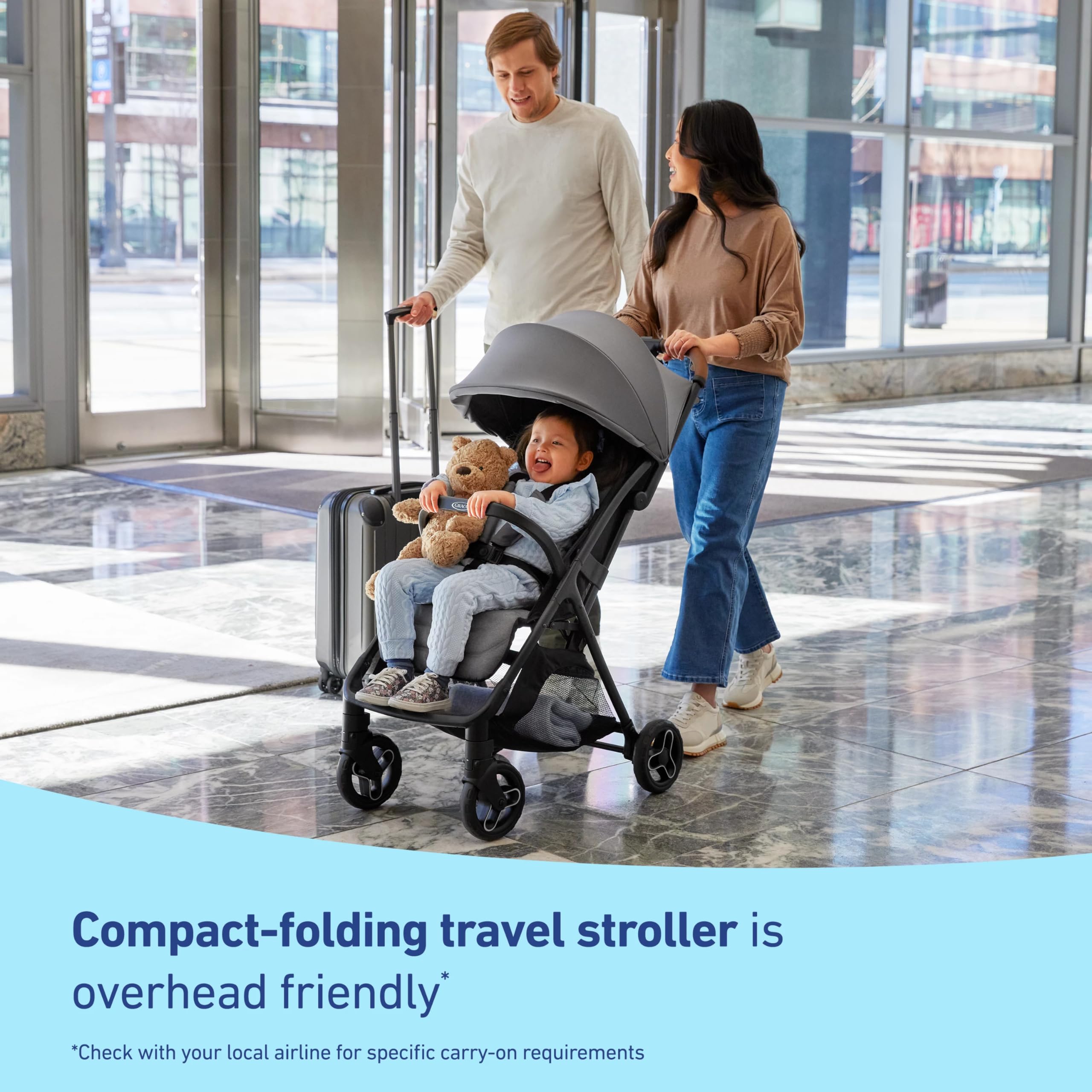 Graco Ready2Jet Compact Stroller - Lightweight Travel Stroller with One-Hand Auto Fold, Overhead Bin Friendly for Airplane Travel | Perfect for Urban Commuting, Shopping & Family Outings