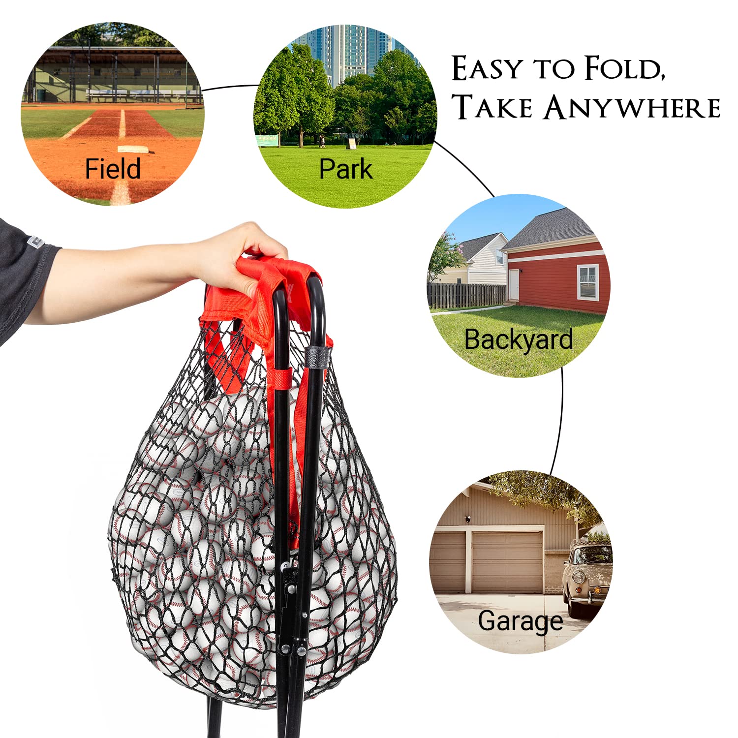 Large Wheeled Baseball Caddy - Holds 100+ Baseballs or 50+ Softballs | Extra Big Ball Storage for Baseball & Softball Practice | Portable Sports Equipment for Indoor/Outdoor Training, Games & Team Drills