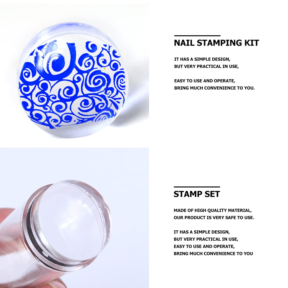 Lurrose 4-Piece Transparent Handle Silicone Nail Art Printer Set with Lid & Seal - Nail Polish Stamper, Jelly Stamper for Nail Art & Crafts - Perfect for DIY Manicures, Salon Use & Professional Nail Artists