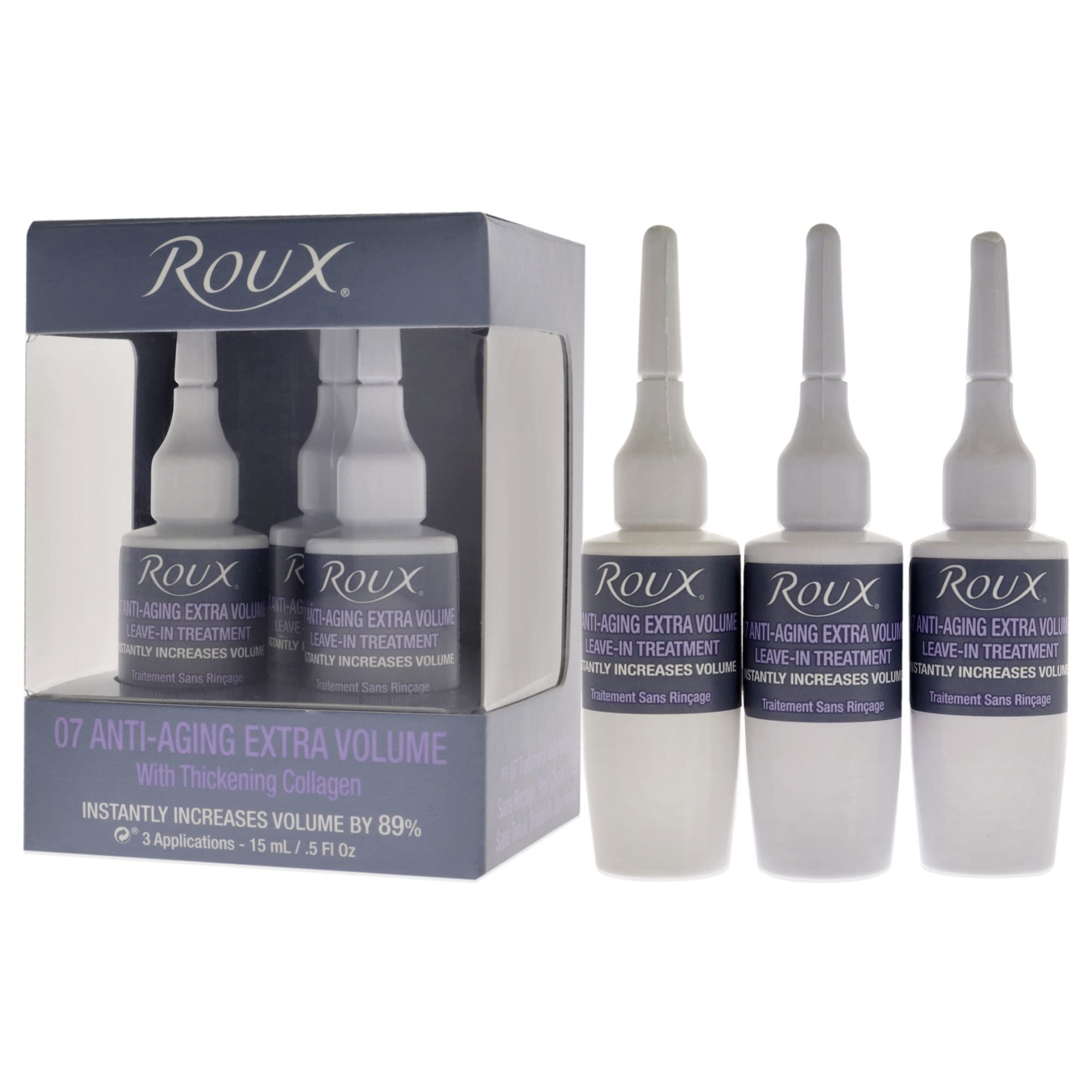 Roux Collagen Leave-In Treatment for Hair - Anti-Aging Ampoules with Extra Volume Formula (3 Count, 0.5 Fl Oz Each) | Hydrating Hair Repair for Damaged & Thin Hair - Perfect for Daily Use & Salon Treatments