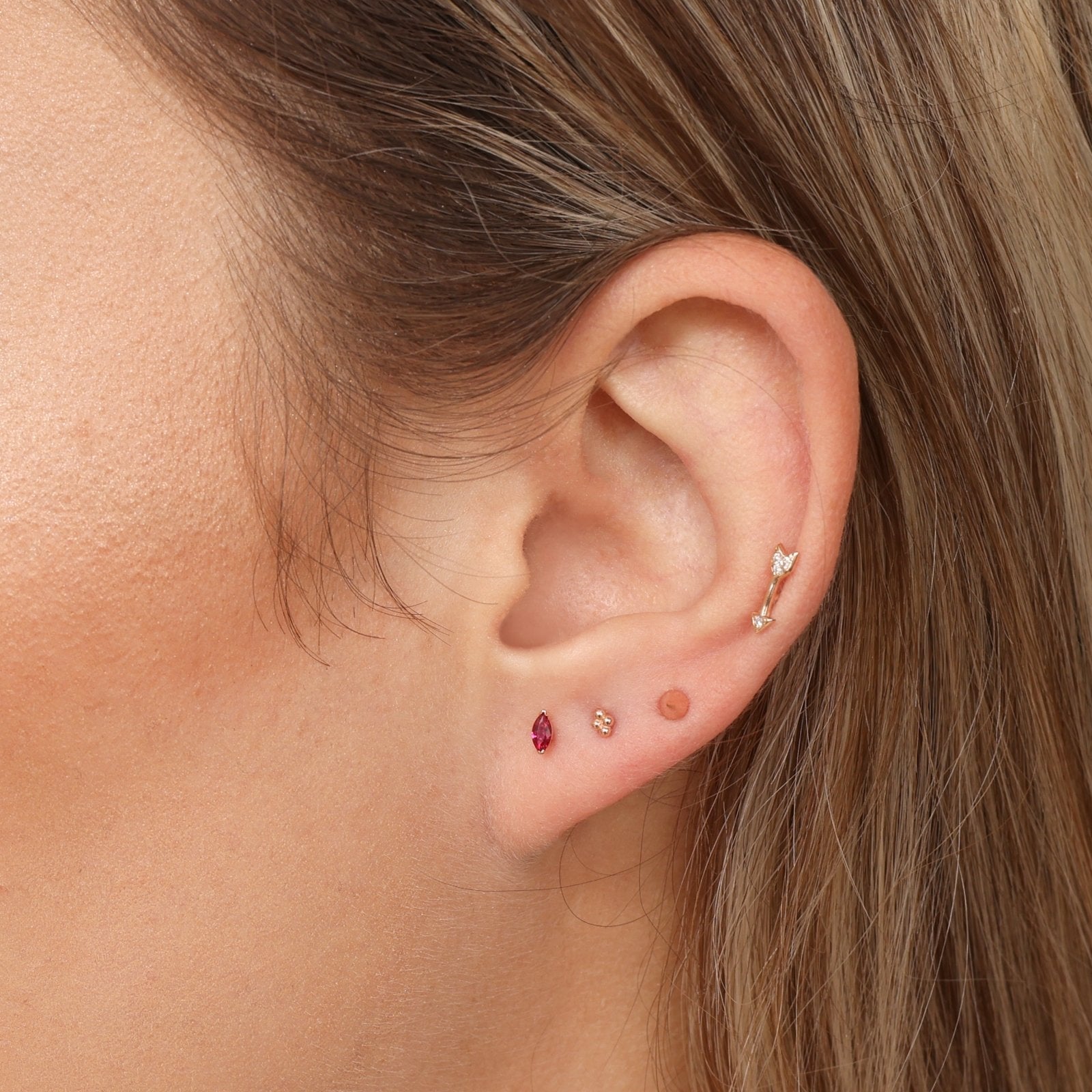 14k Rose Gold Bead Cluster Flat Back Stud Earrings - Elegant & Dainty Jewelry for Women, Perfect for Everyday Wear, Parties & Special Occasions