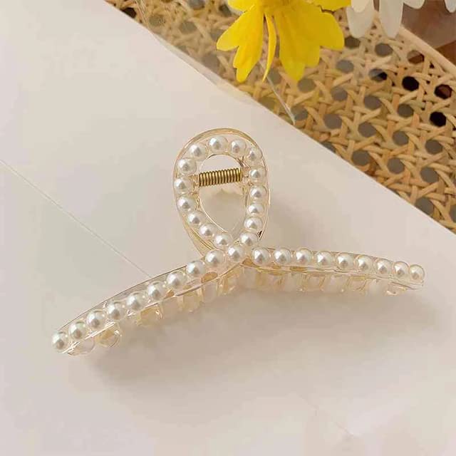 ANNA CREATIONS 3-Piece Pearl Hair Claw Clips for Women - Large Jaw Clips, Barrettes & Hair Clutches for Long Hair - Perfect for Updos, Ponytails & Everyday Styling