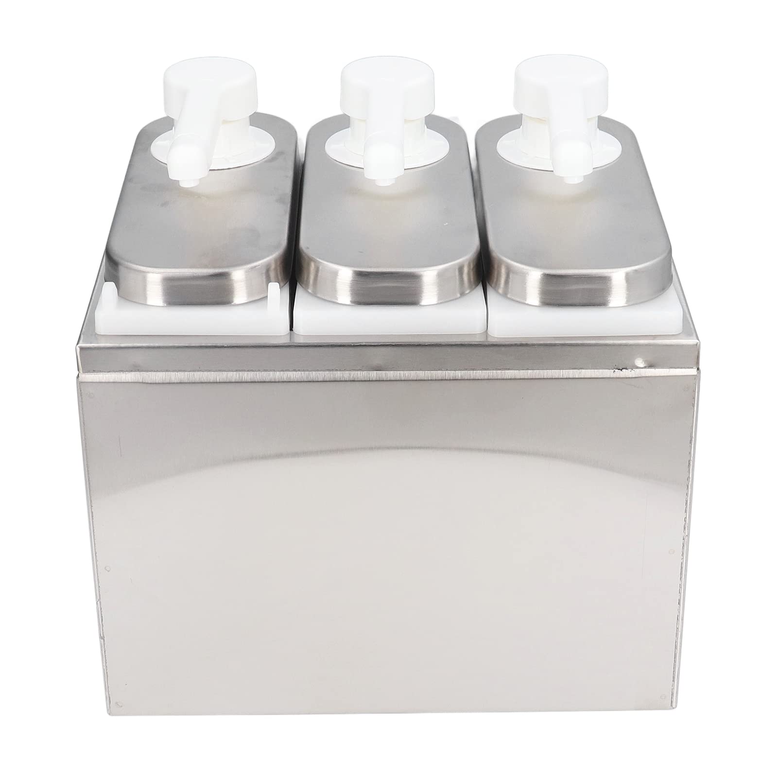 Stainless Steel Sauce Dispenser Pump with Plastic Inner Tank - 3 Head Condiment Pump Station (1L/Head, Iron Frame) - Perfect for Restaurants, Kitchens & Buffet Serving Stations