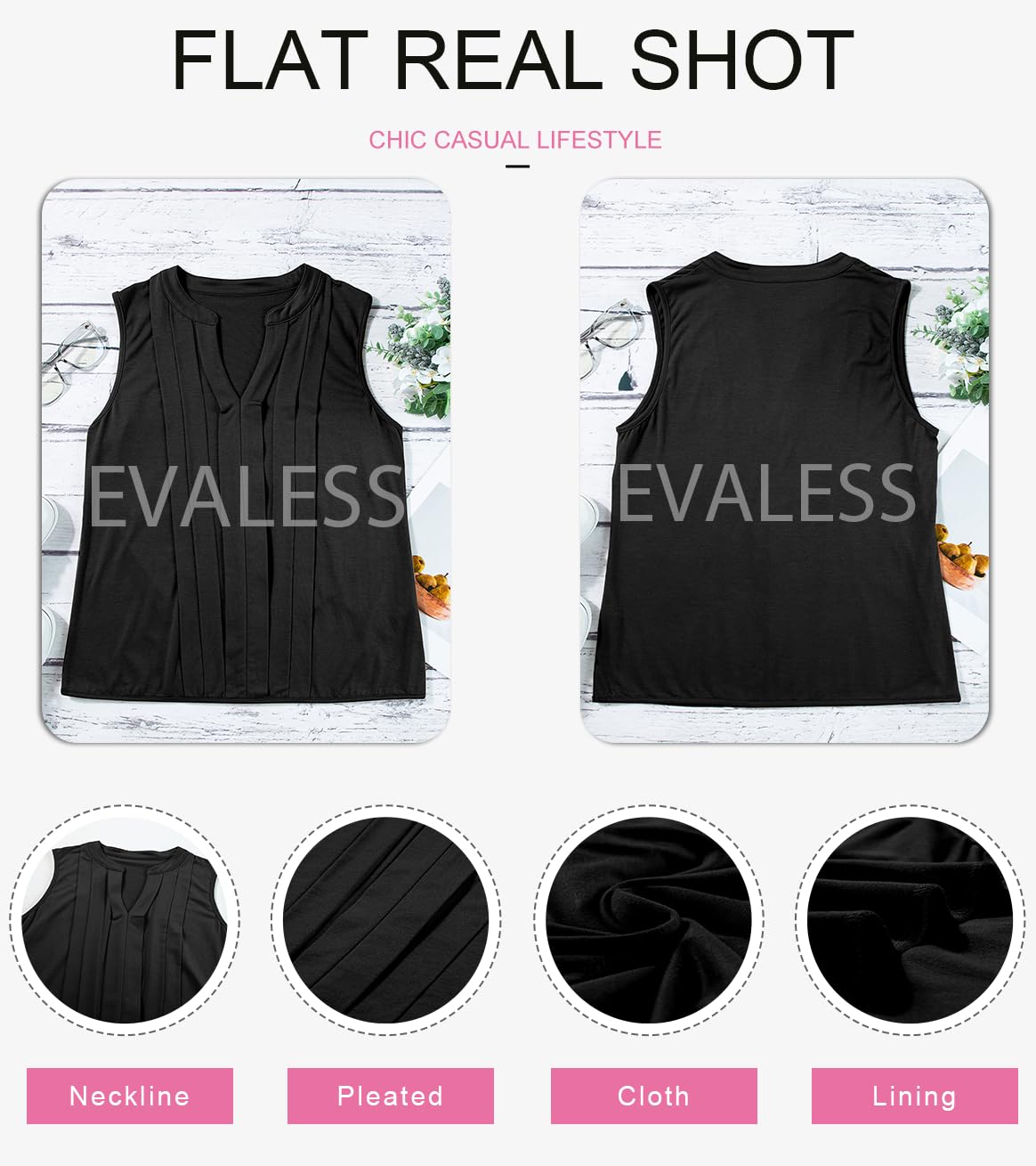 EVALESS Women's Sleeveless Pleated Drape Tank Tops - 2025 Fashion Basic Summer Tops for Teachers & Work Outfits | Casual, Office & Dressy Occasions