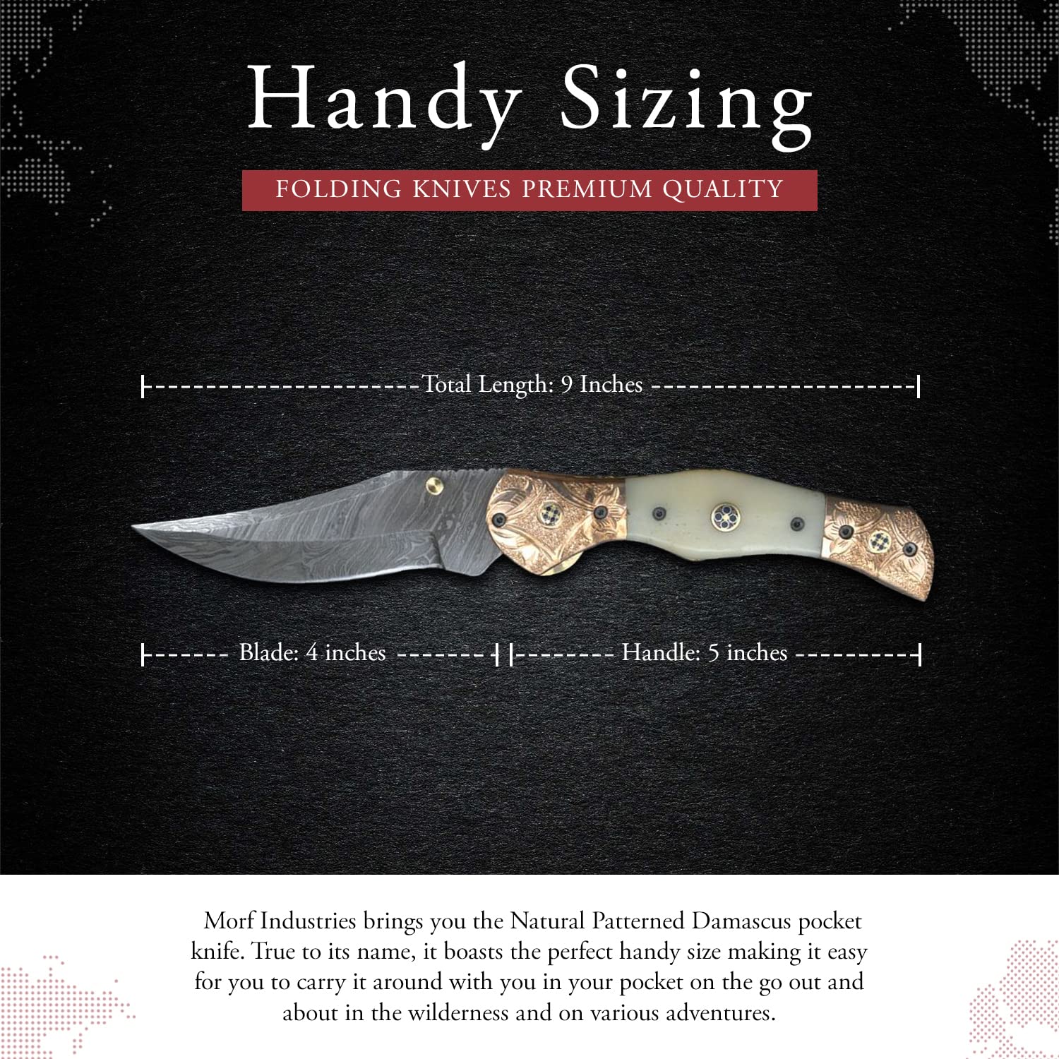 Hand Forged Damascus Steel Folding Pocket Knife - Premium Camping & Survival Knife with Leather Sheath - Handmade Hunting Knife for Outdoor Enthusiasts - Perfect for Camping, Hiking, Bushcraft and Everyday Carry (EDC)