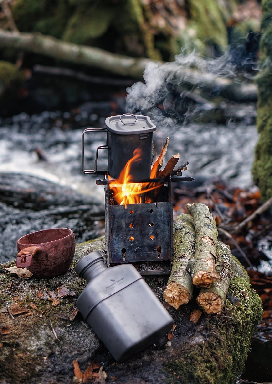 Boundless Voyage Titanium Military Canteen Cup Set - Lightweight Outdoor Camping & Hiking Water Bottle with 2 Cups - Durable Mess Kit for Cooking, Survival Gear - Perfect for Backpacking, Bushcraft & Emergency Preparedness (Ti15158B)