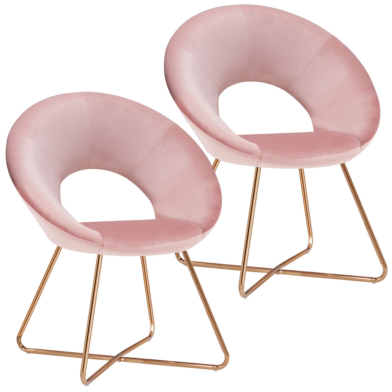 Duhome Set of 2 Velvet Accent Chairs with Golden Legs - Mid-Back Upholstered Vanity Makeup Stool, Home Office Guest Reception Armchair, Salmon Pink Living Room Dining Leisure Chairs for Bedroom, Salon & Lounge Decor