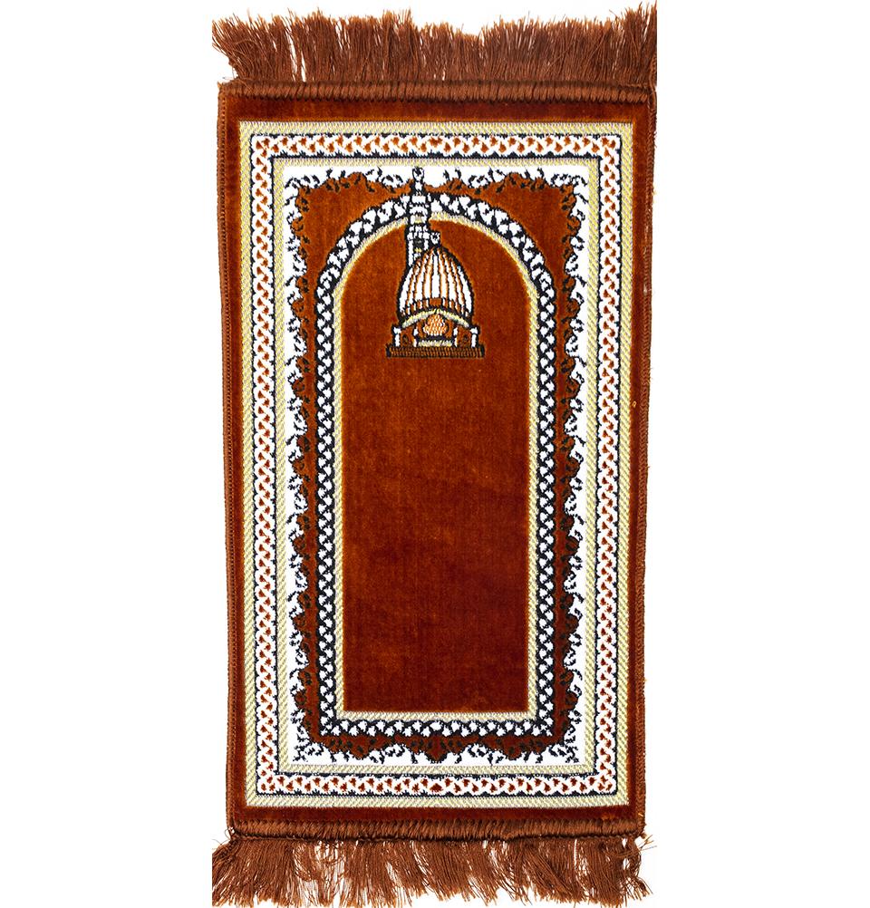 Premium Child Velvet Islamic Prayer Rug - Soft Orange Mosque Dome Design for Kids - Perfect for Home Prayer, Mosque Visits & Islamic Learning Activities