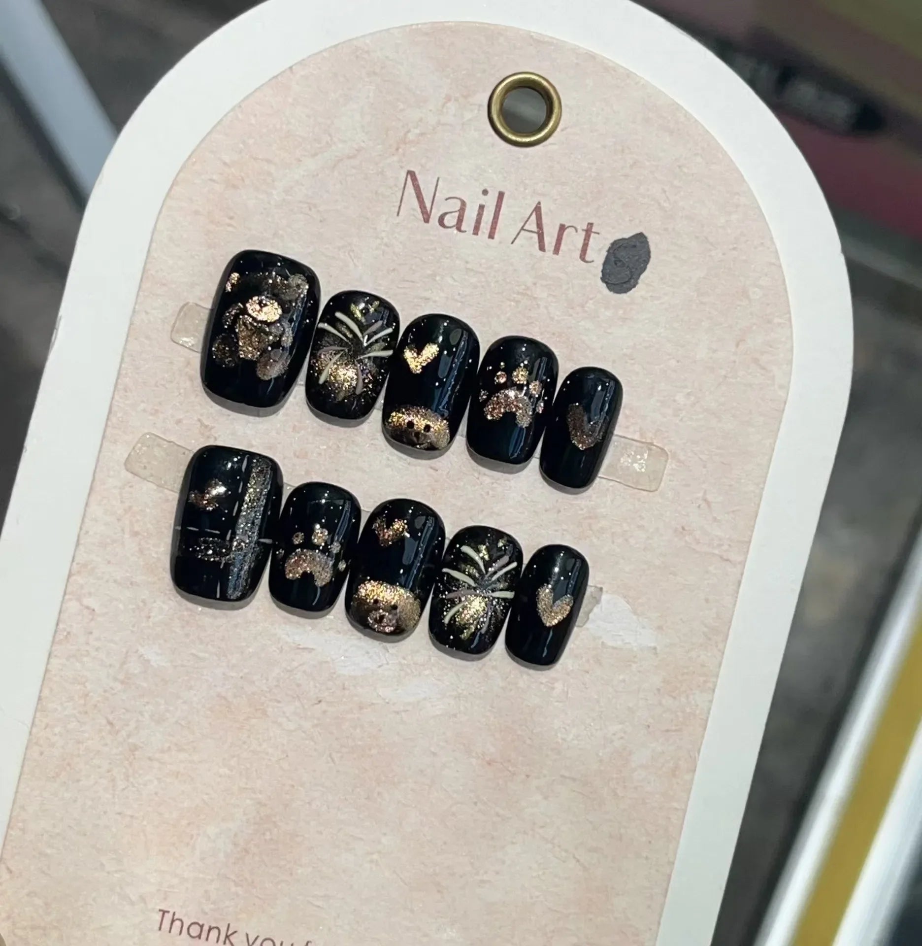 10Pcs Cute Sweet Teddy Bear Press On Nails - Handmade Fake Nails with Glue, Sparkling Gel Ombre Nail Tips, Cartoon Nail Art Design for Women & Girls - Perfect for Parties, Weddings, Holidays & Daily Wear