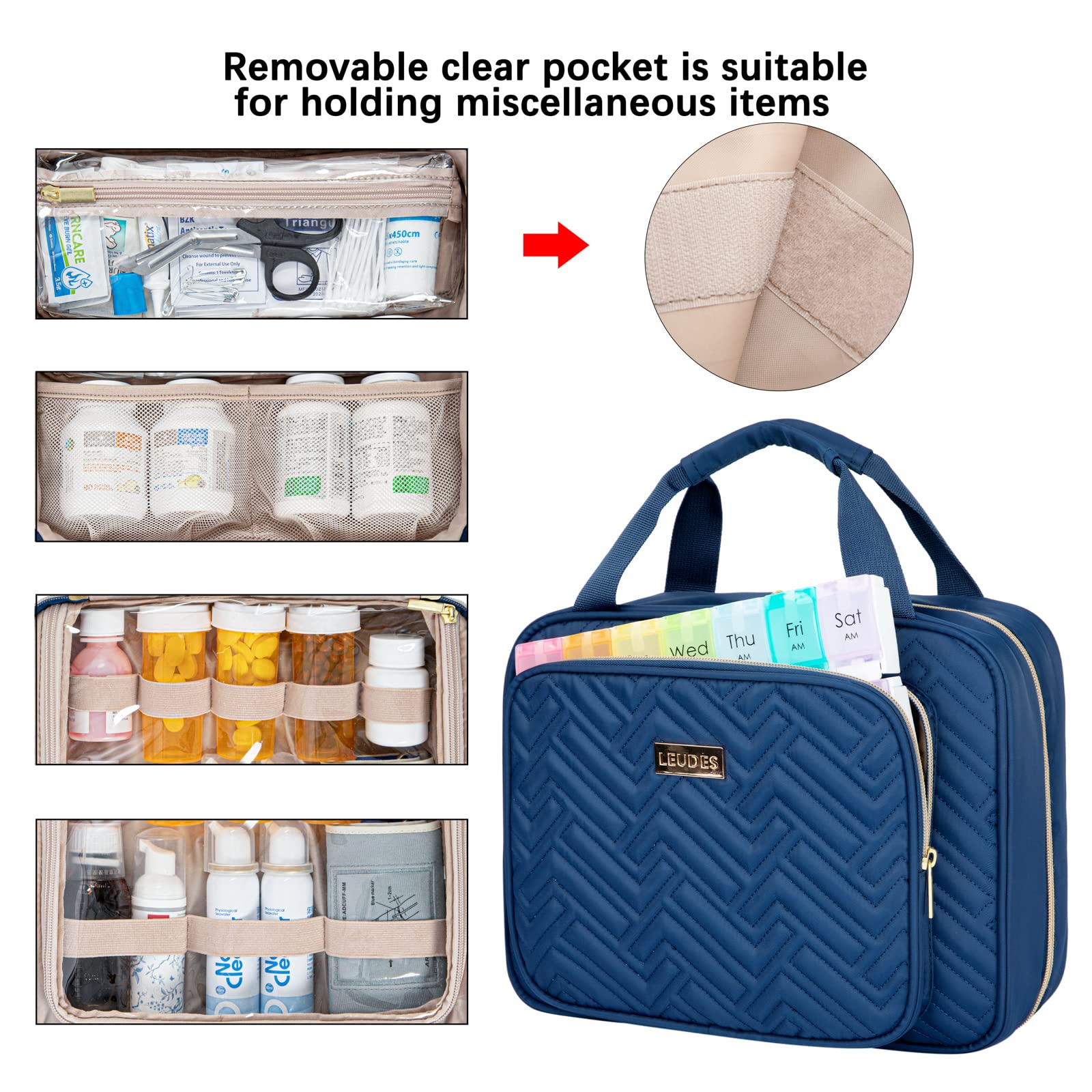 **Leudes Large Blue Travel Pill Organizer - Portable Medicine Storage Case for Pills, Vitamins, Fish Oil & Supplements - Perfect for Home, Car & Travel Use (Men & Women)**