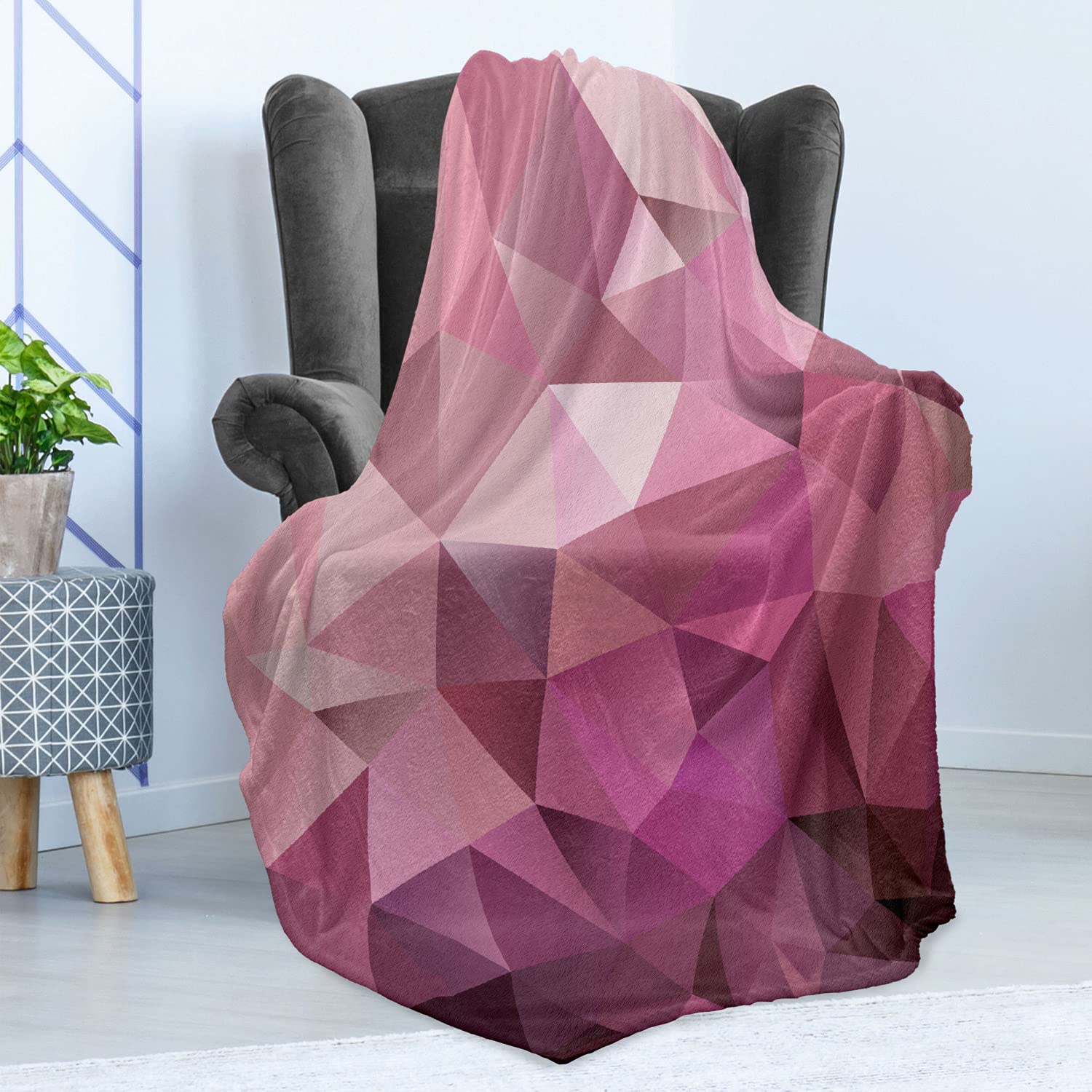 Ambesonne Abstract Throw Blanket - Soft Flannel Fleece Geometric Triangle Pattern Blanket for Couch, Bed & Sofa - 70
