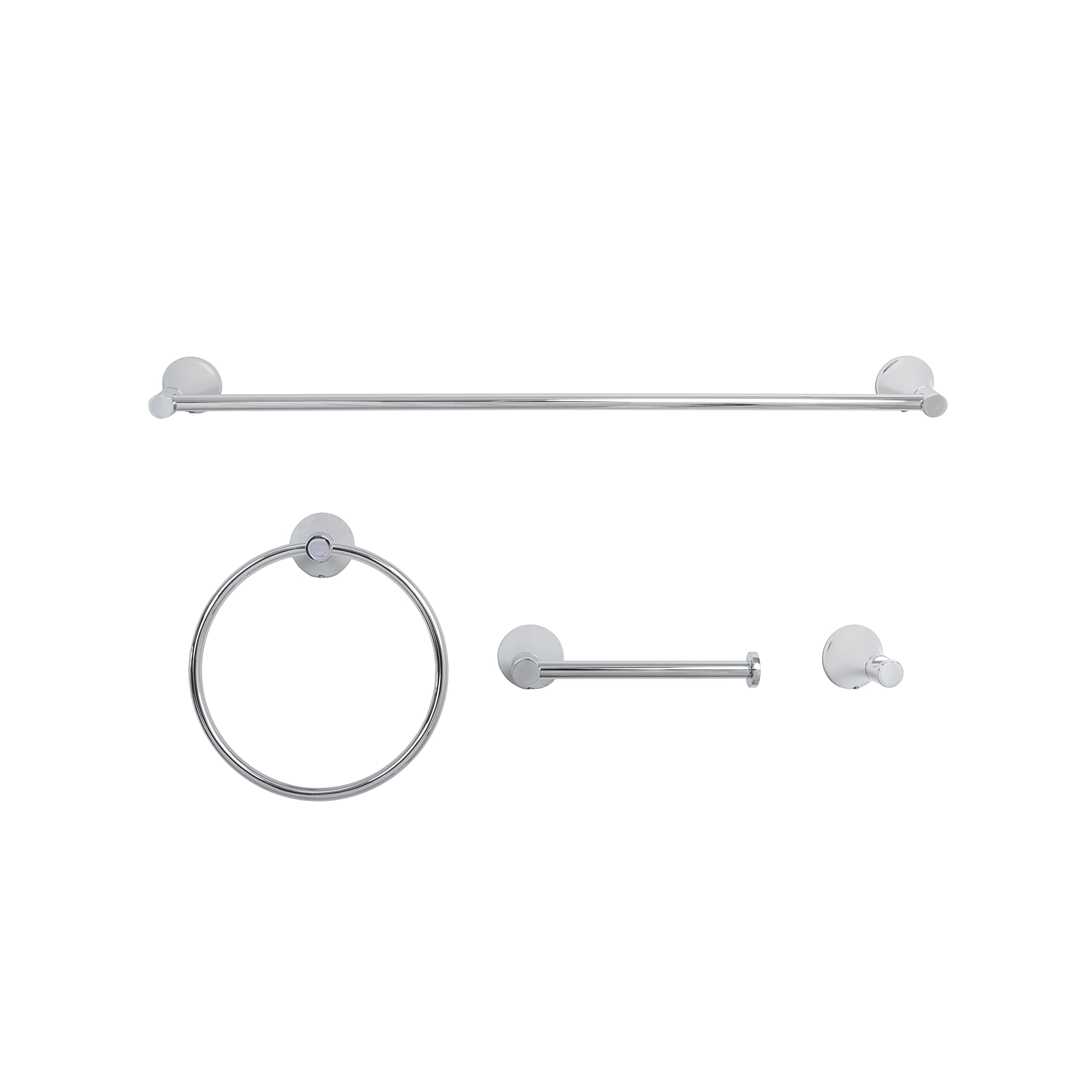 Italia Collection LV4SET Chrome Bathroom Hardware Set - Modern Faucet, Towel Bar, Soap Dispenser & Toilet Paper Holder for Bathroom & Powder Room Upgrade