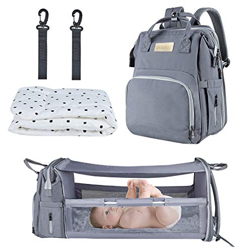 Waterproof Diaper Bag Backpack with Changing Station - Large Capacity Baby Travel Bag with Sunshade & Portable Bassinet | Perfect for Moms, Daycare & Family Outings