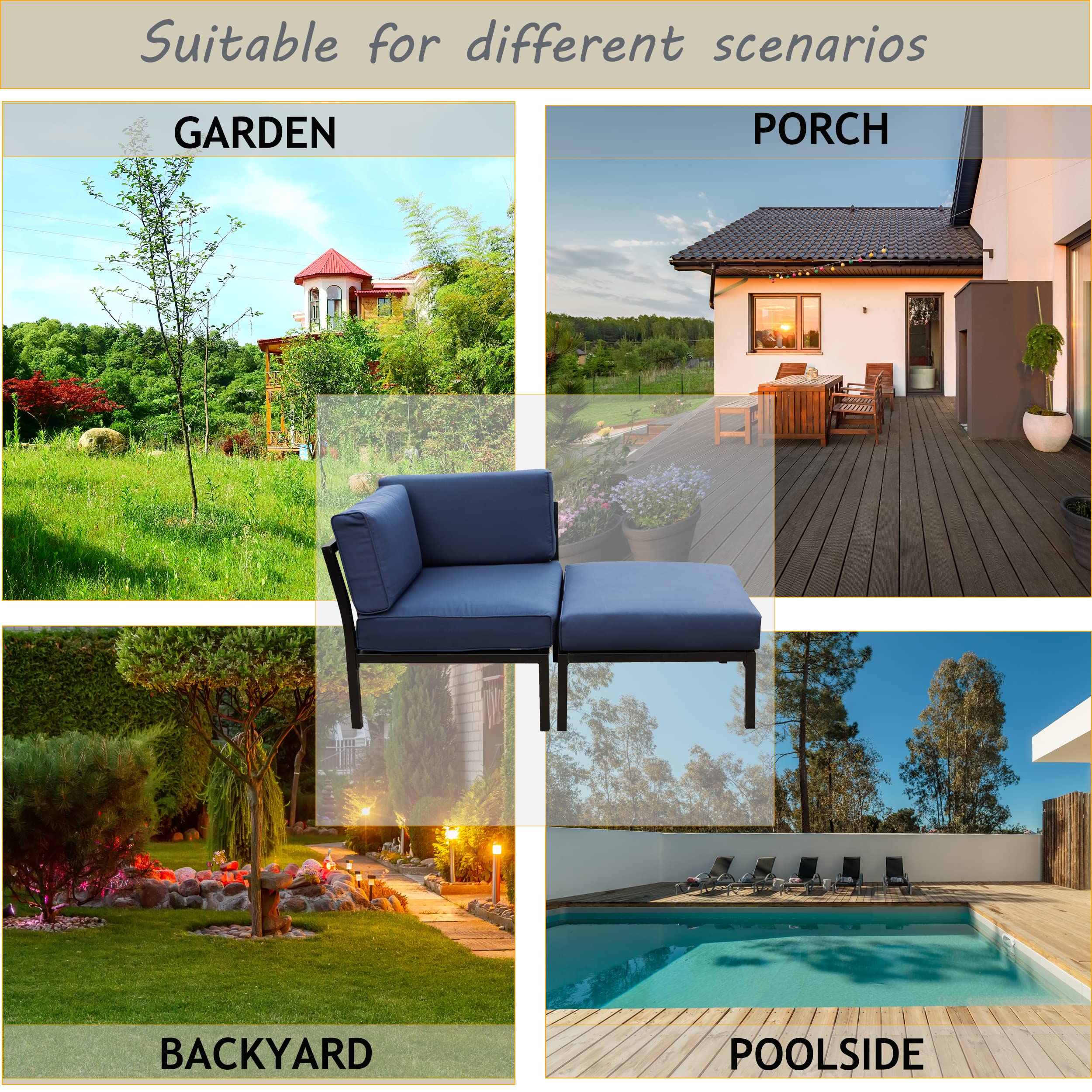 LOKATSE HOME 2-Piece Outdoor Patio Sectional Sofa Set with Ottoman - Water-Resistant Blue Cushions, Durable Wicker Furniture for Backyard, Poolside or Garden Relaxation