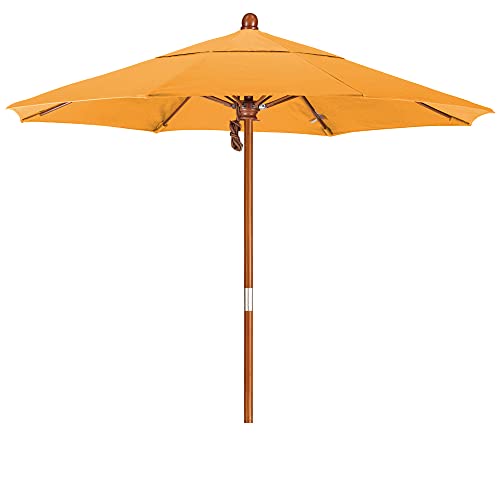 7.5' Grove Series Patio Umbrella with Wood Pole & Hardwood Ribs - Push Lift Mechanism, Durable Olefin Lemon Fabric - Perfect for Backyard, Poolside, and Outdoor Dining Areas