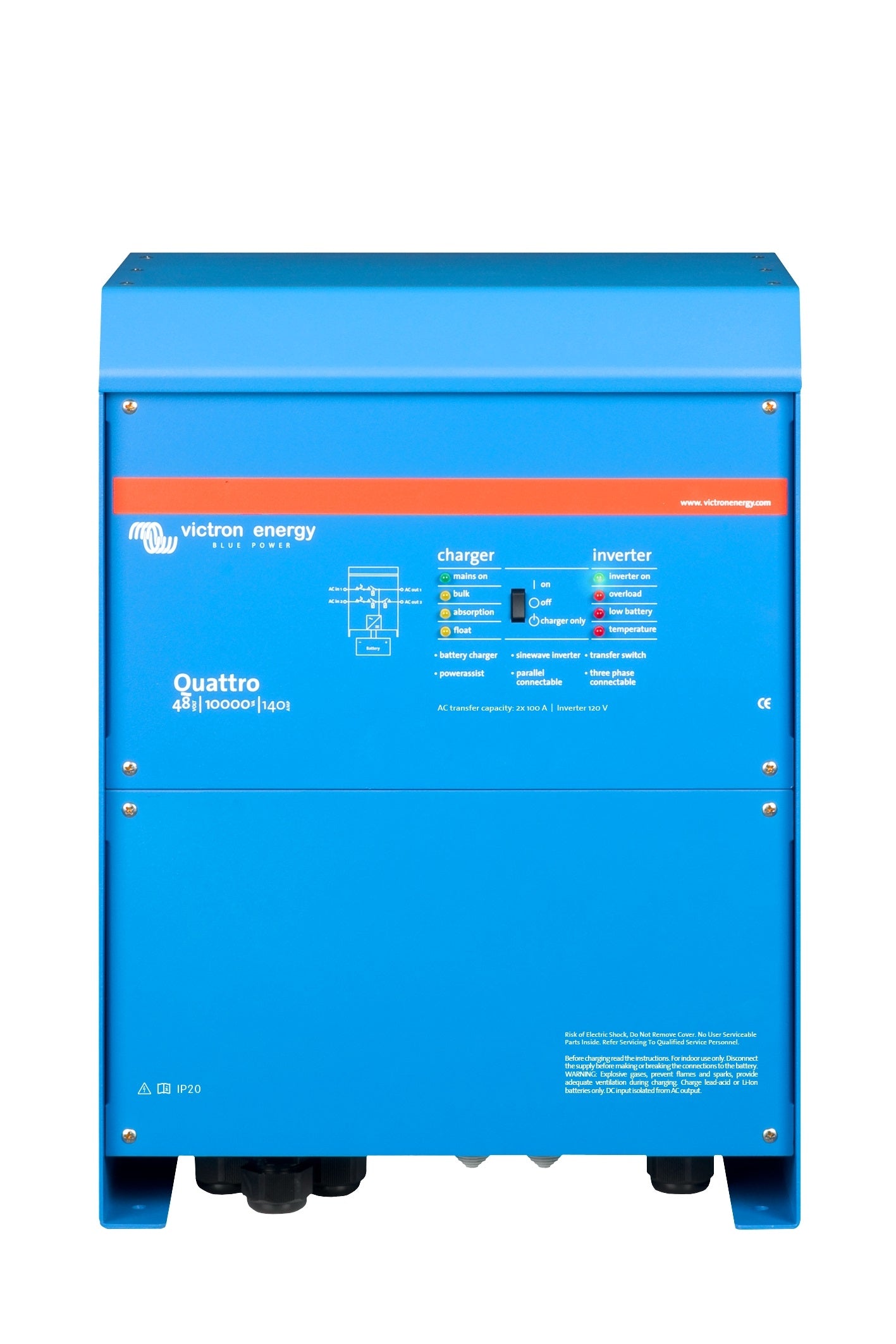 Victron Energy Quattro 48V 10000VA 140A 120V Inverter/Charger with VE.Bus - Perfect for Off-Grid Solar Systems, RVs, and Marine Applications
