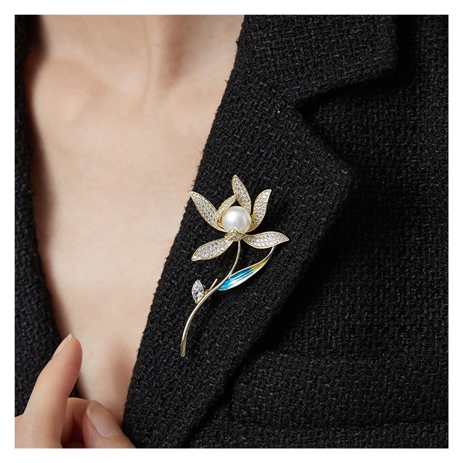 Elegant Gold-Tone Flower Wedding Corsage Brooch with Rhinestones & Pearls - 2.6
