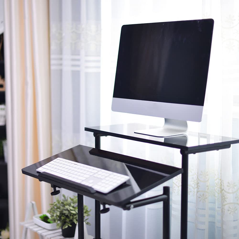 DlandHome Adjustable Mobile Standing Desk - 23.6 Inch Rolling Computer Workstation with Tray, Black | Perfect for Home Office, Small Spaces & Remote Work