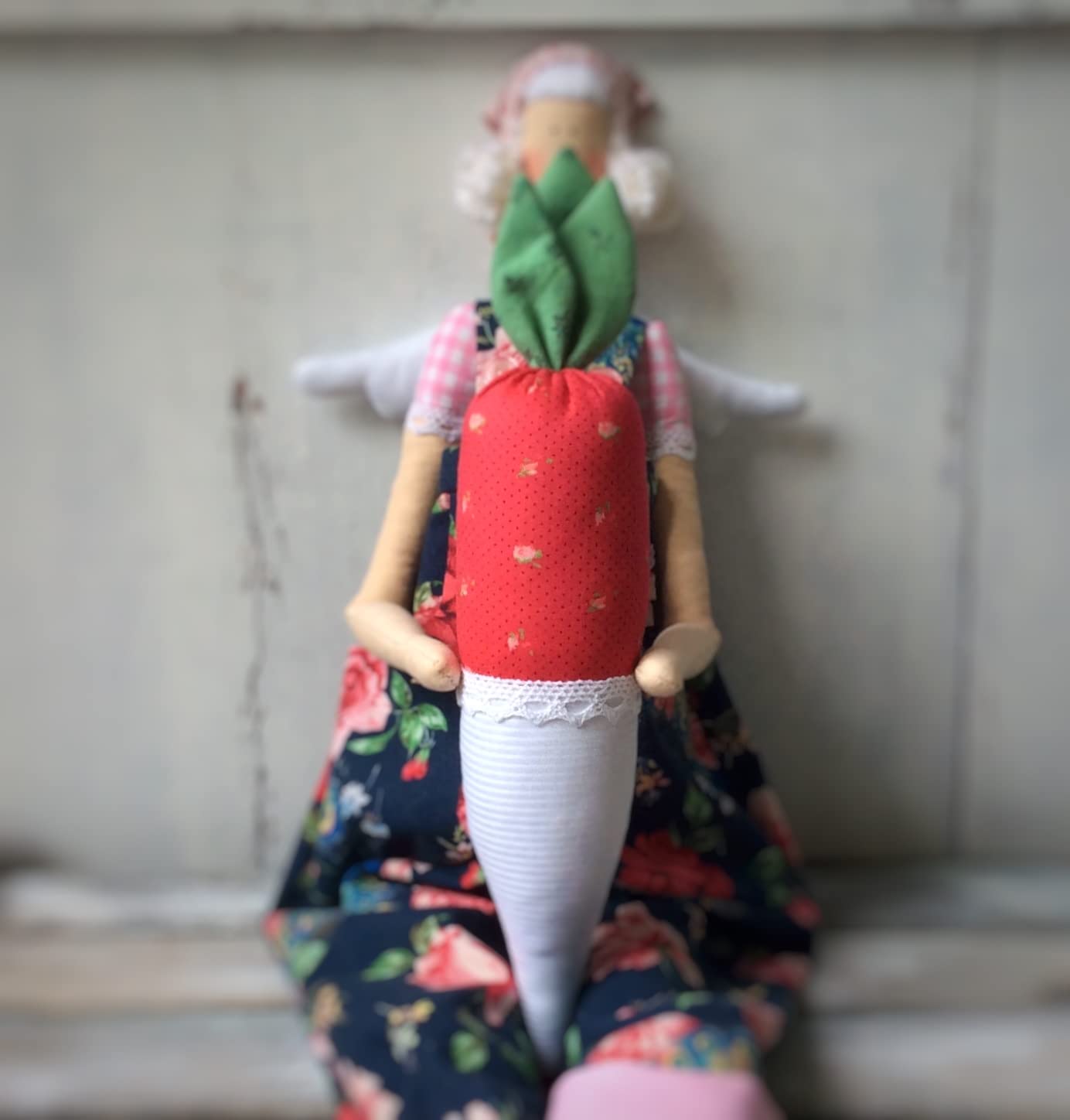 Handmade Tilda Angel Doll with Radish - Perfect Summer Gift for Mom, Wife, or Garden Lover | Home Decor, Birthday Present, Outdoor Garden Ornament