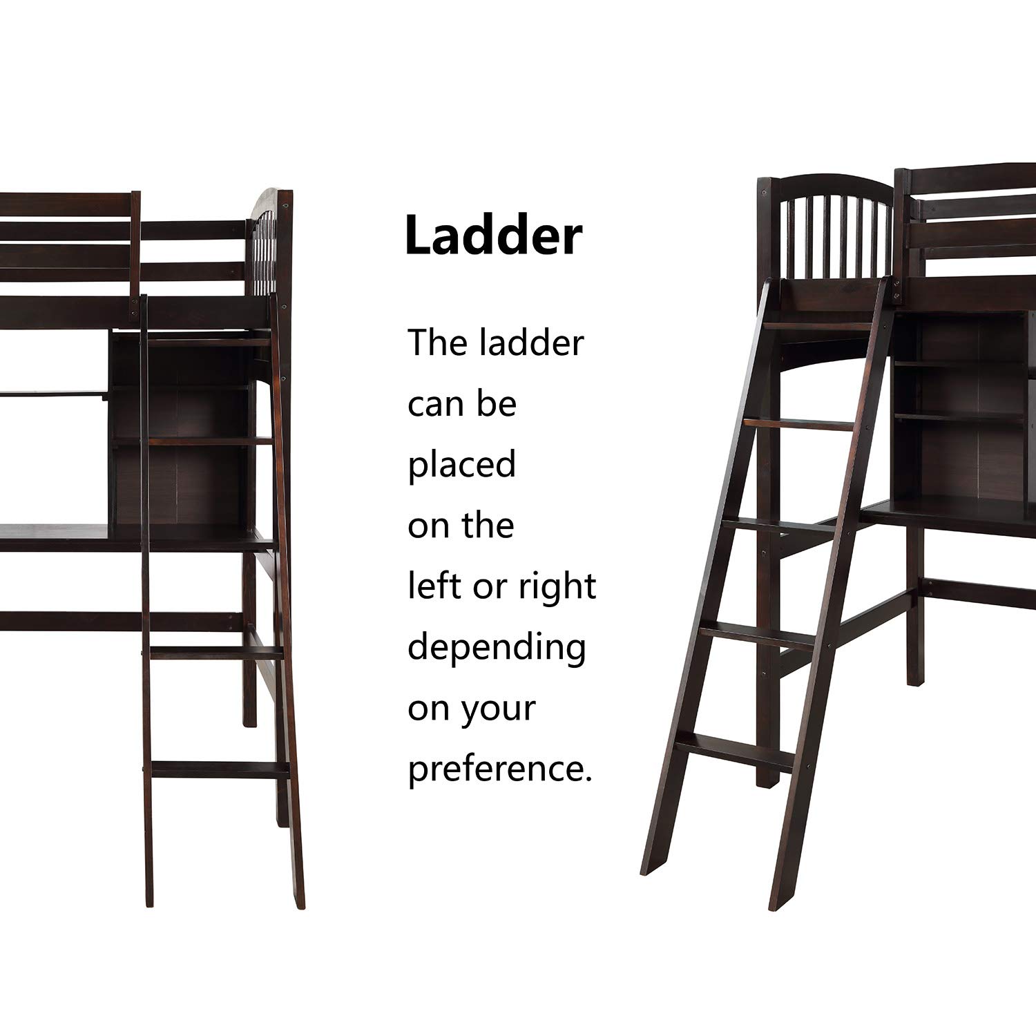 **Twin Size Solid Wood Loft Bed with Angled Ladder, Desk, Storage Shelves & Bookcase - Sturdy Safety Guard Rail, No Box Spring Needed - Perfect for Kids, Teens & Small Spaces**