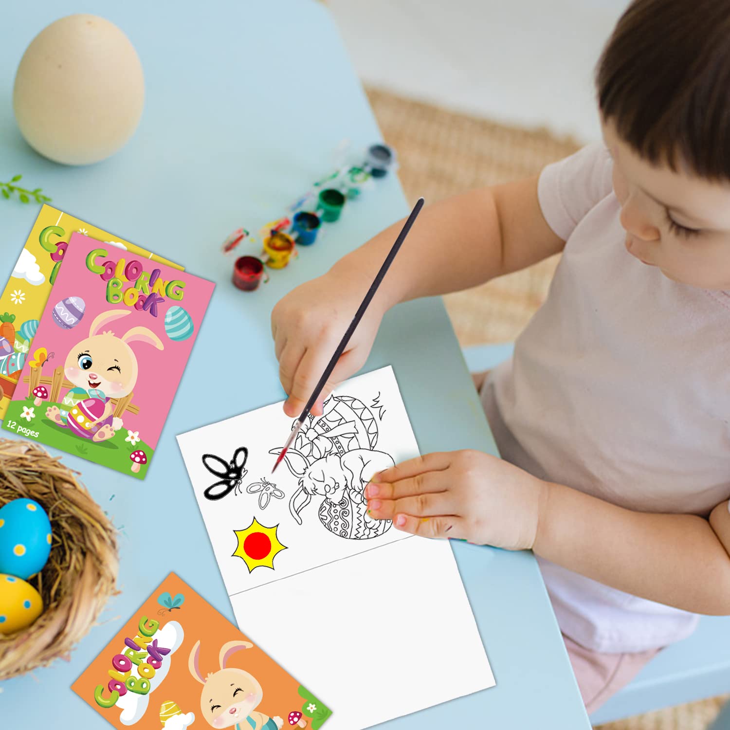 Easter Coloring Books 12 Pack - Rabbit & Egg Designs for Kids Party Favors