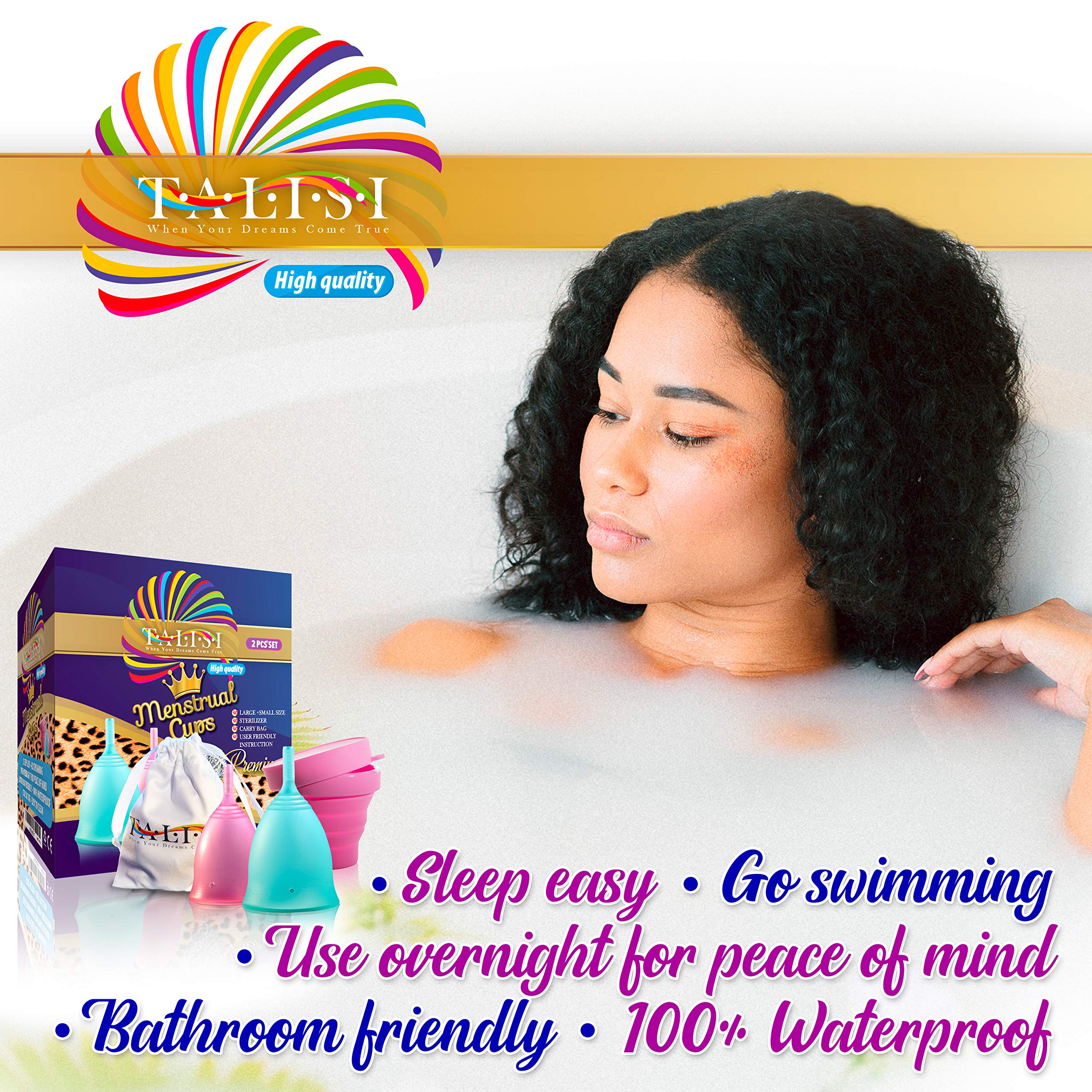 **Talisi Reusable Menstrual Cups Set of 2 - Soft & Flexible Small & Large Size for Women - Eco-Friendly Period Cup Alternative to Tampons & Pads - Ideal for Regular & Heavy Flow - Perfect for Travel, Gym & Active Lifestyles**
