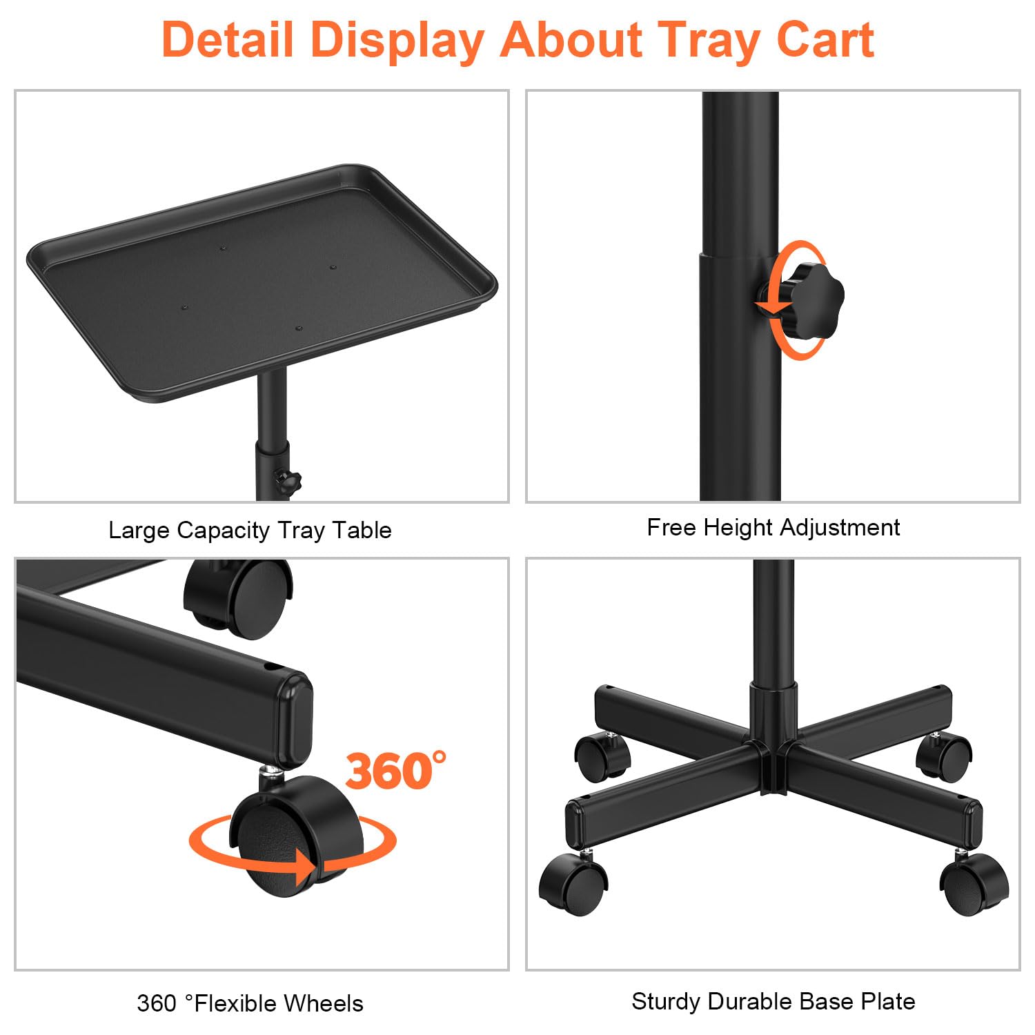 Premium Aluminum Salon Rolling Tray & Adjustable Height Tattoo Cart - Black Professional Beauty Trolley for Hairstylists, Tattoo Artists & Dental Clinics | Ideal for Salon Services, SPA Treatments & Medical Procedures