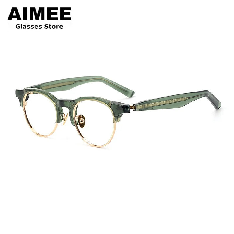 Aimee Unisex Full Rim Round Acetate Titanium Eyeglasses Frame 9006 - Lightweight & Durable Glasses for Men & Women - Perfect for Reading, Working, and Daily Wear