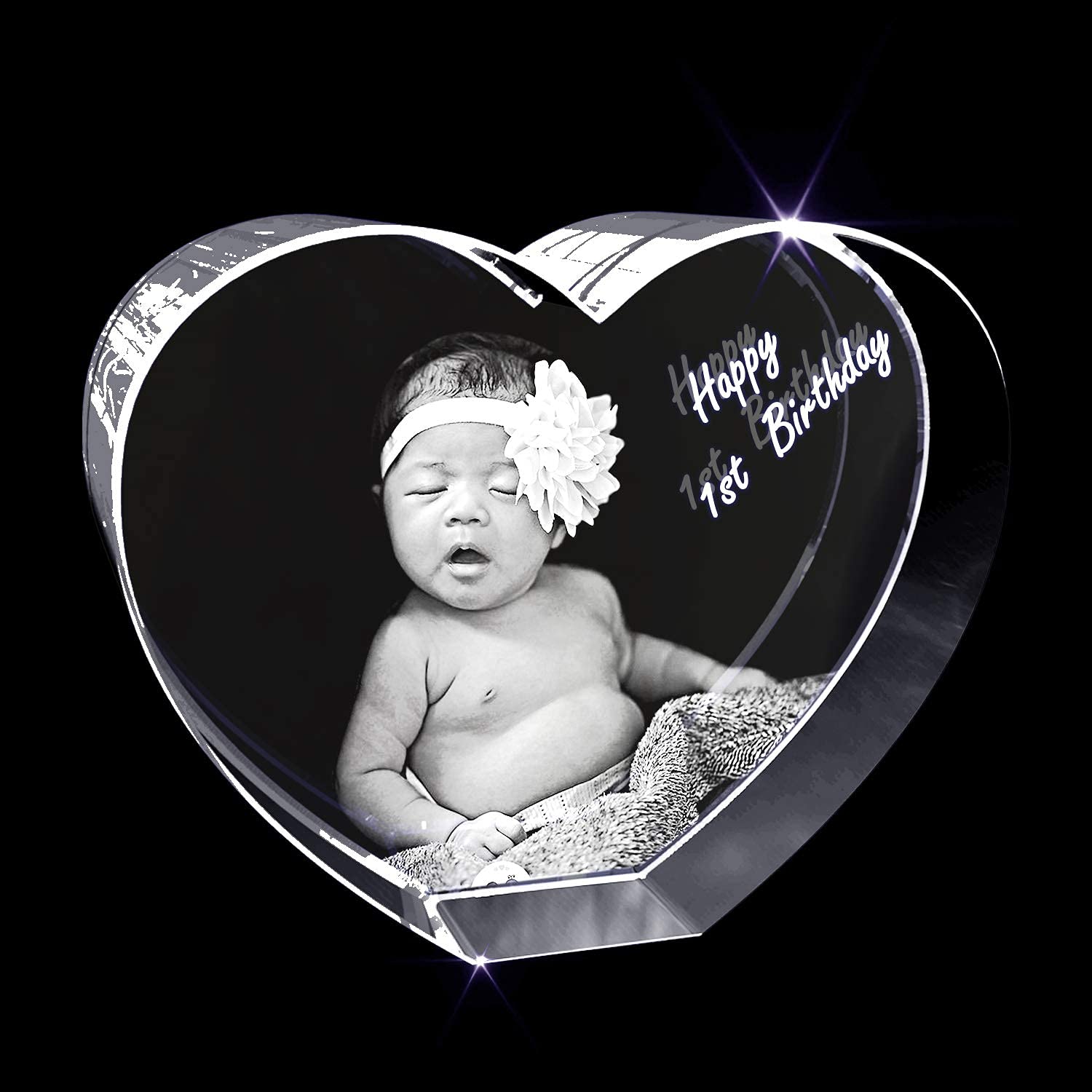 Personalized 3D Engraved Crystal Photo Gift for Birthday - Large Heart Shape (5 x 4.5 x 2.5 inches) | Unique Anniversary, Wedding, Valentine's Day Keepsake for Loved Ones
