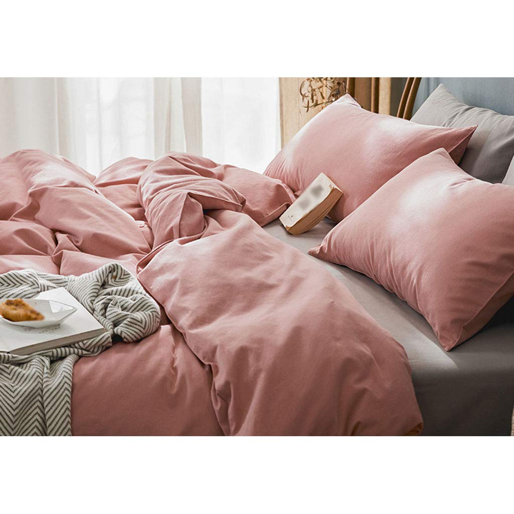 HUNOL 100% Cotton 4-Piece Bed Sheet Set, Solid Color Thickened Quilt Cover & Fitted Sheet for 1.8m Bed - Soft Breathable Bedding for Home, Hotel, Dormitory (Queen Size)