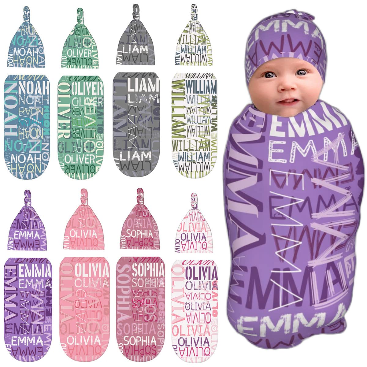 Personalized Baby Blankets & Swaddle Hat Set for Newborns - Custom Name Embroidery for Baby Girls & Boys | Perfect Baby Shower Gift & Nursery Essentials