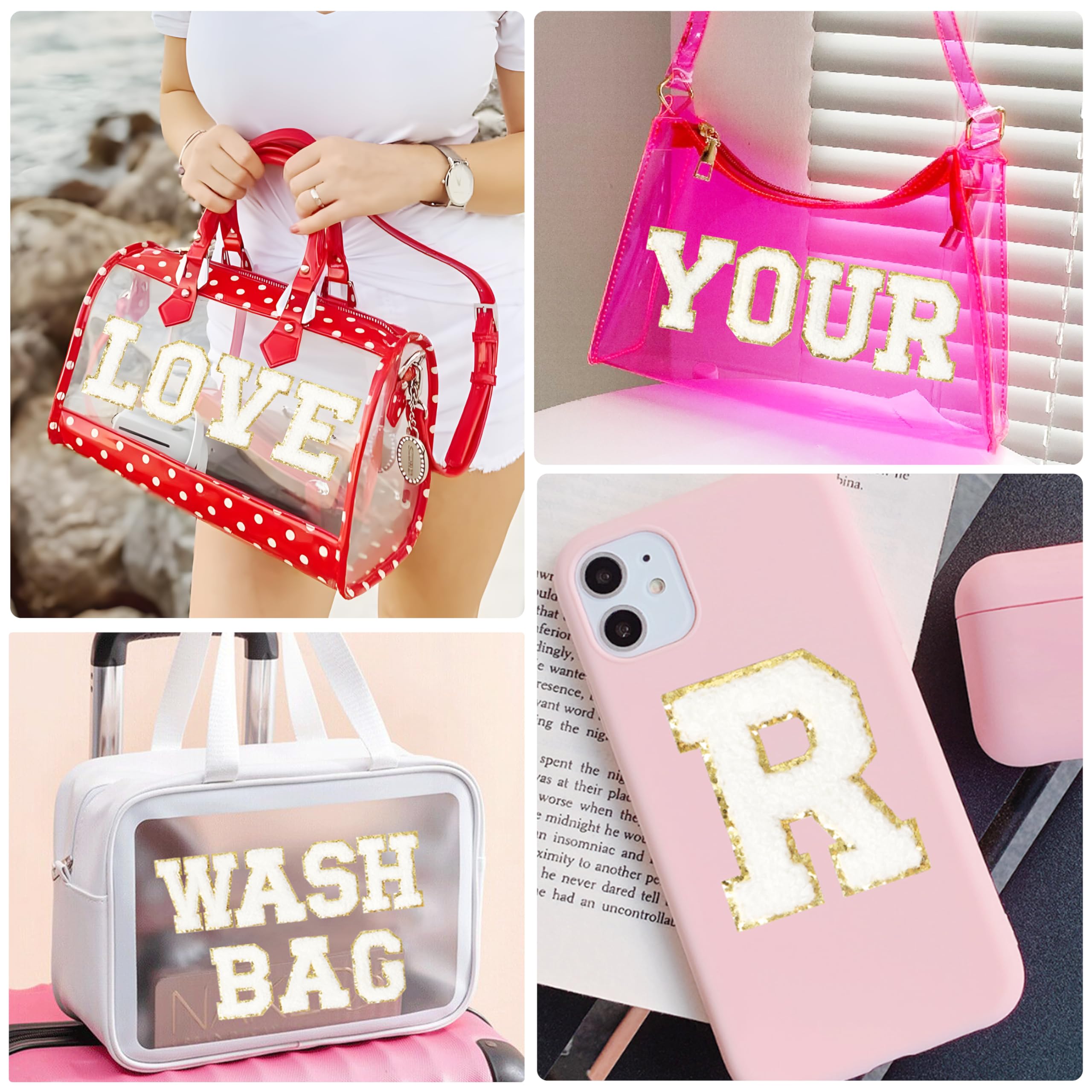 Self-Adhesive Chenille Letters Patches - 104PCS White Iron-On for Clothing & Backpacks | DIY Fashion & School Accessories