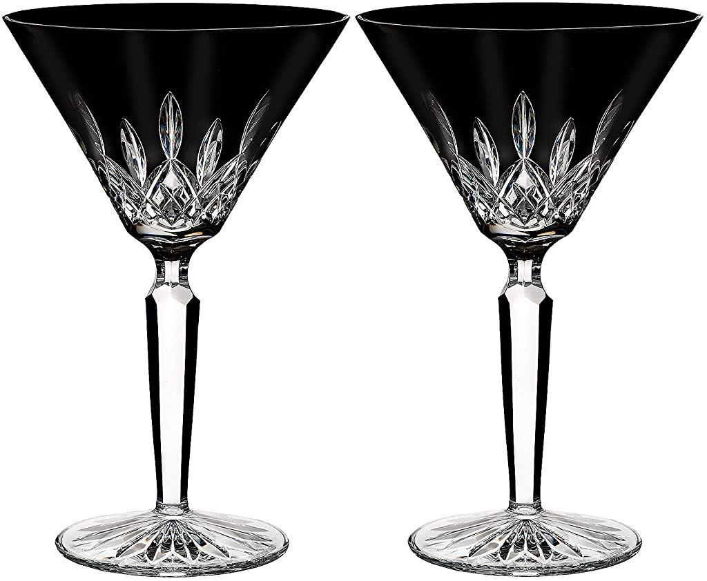 Premium Waterford Lismore Black Martini Glasses Set of 2 - Elegant Crystal Cocktail Glasses for Martini, Manhattan & Cosmopolitan Drinks - Perfect for Home Bars, Dinner Parties & Special Occasions