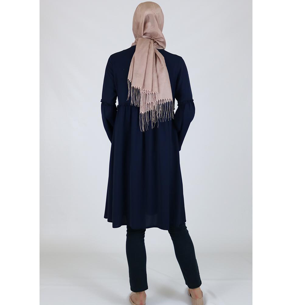 Abaci Modest Tunic TNK10956 Navy Blue - Women's Loose Fit Casual Top for Work & Church | Plus Size Flowy Blouse for Everyday Wear