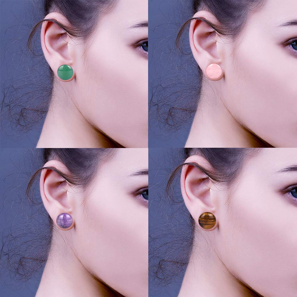 Longbeauty 10Pcs Mixed Stone Ear Gauges Plugs - Single Flared Tunnels with O-Rings for Ear Stretching & Piercing - Perfect for Body Jewelry & Alternative Fashion