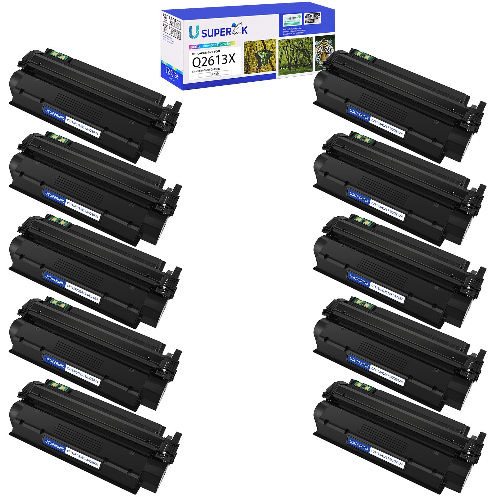 High-Yield Compatible Toner Cartridge Replacement for HP 13X Q2613X - Works with LaserJet 1300/1300n/1300xi Printers (Black, 10-Pack) - Ideal for Office & Home Printing Needs