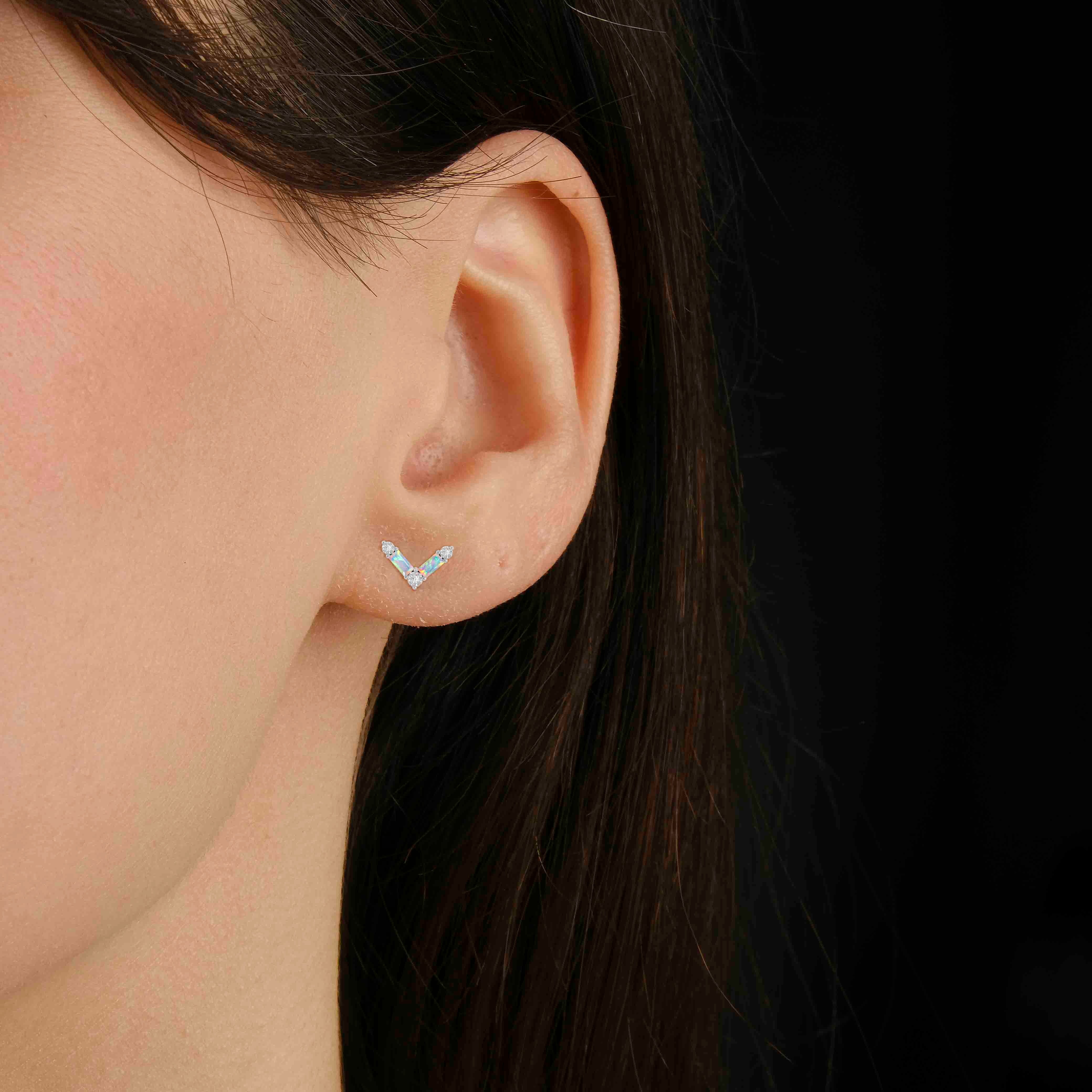 Natural White Opal AV Style Stud Earrings for Women – Hypoallergenic Sterling Silver Earrings – Elegant Gift for Birthday, Anniversary & Everyday Wear