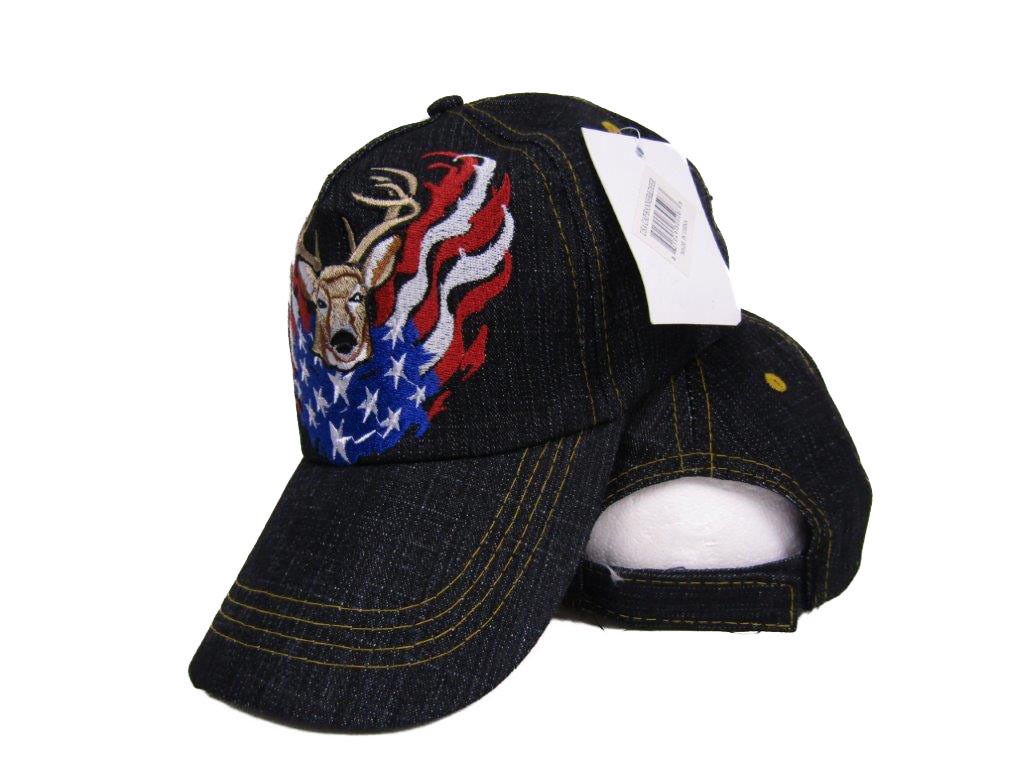 USA American Deer Buck Hunting Cap - Patriotic Flaming Flag Wings Embroidered Hat for Outdoor Adventures & Hunting Trips