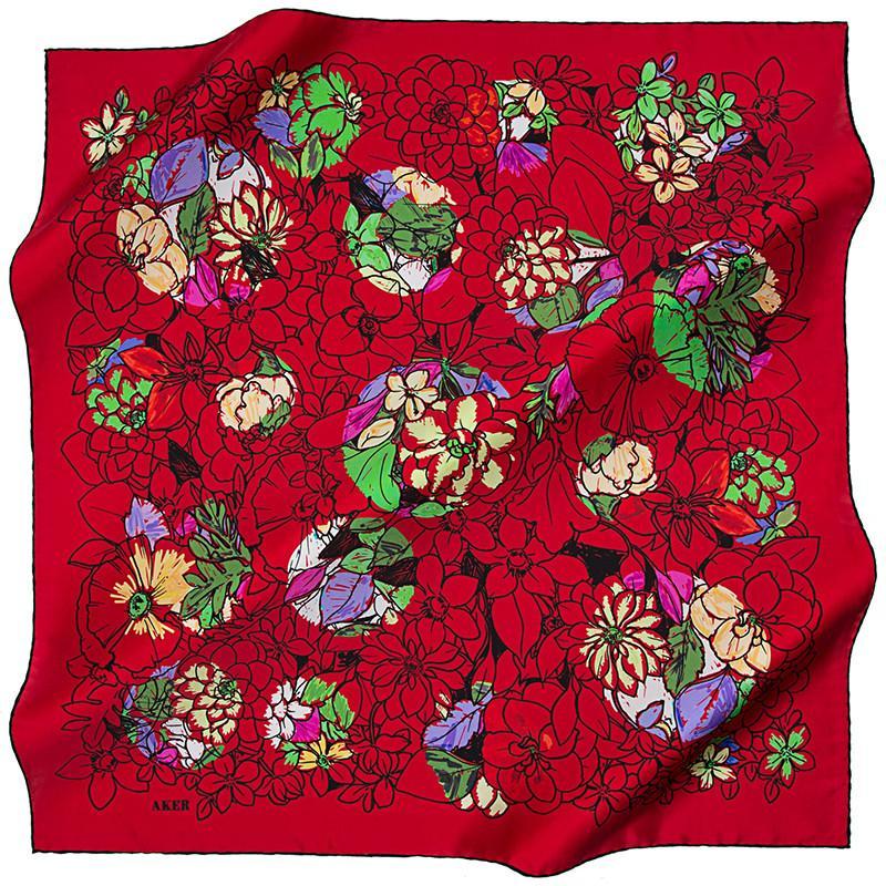 Aker Alissa Floral Silk Twill Scarf No. 12 - Elegant Womens Fashion Accessory for Office, Party & Special Occasions