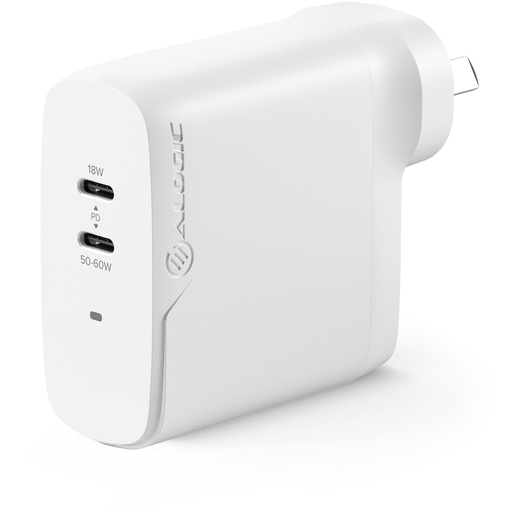 ALOGIC Rapid Power 68W GaN Wall Charger with 2 Ports & USB-C Cable - Fast Charging for iPhone 15, MacBook, iPad & Samsung Devices | Travel & Home Use
