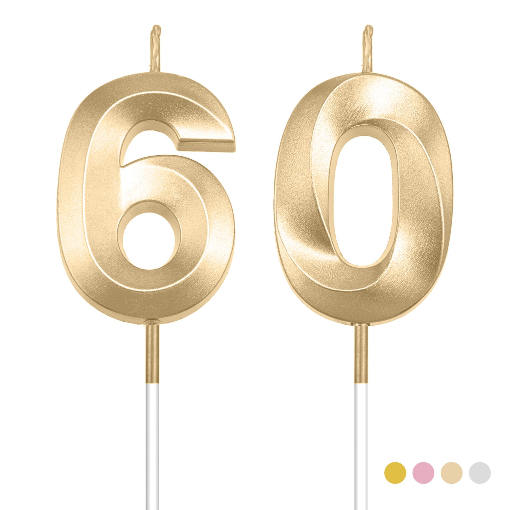 60th Birthday Candles Numbers - Champagne Gold Cake Toppers for Birthday Parties, Weddings & Anniversaries - Perfect for Cake Decorations & Celebration Supplies