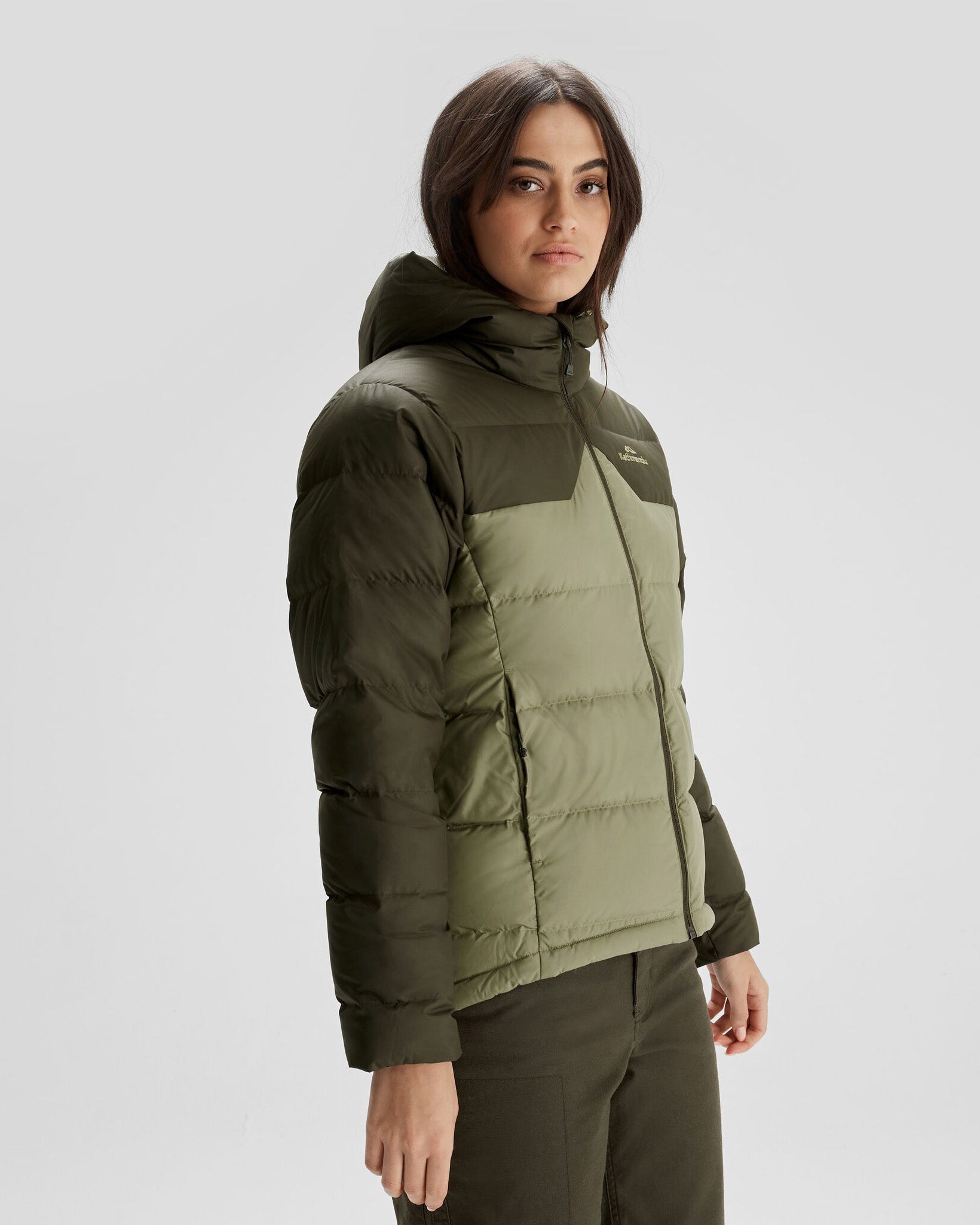 Women's Epiq Hooded Down Jacket - Waterproof Winter Coat with Warm Insulation, Beech/Dark Moss Color Options - Perfect for Skiing, Hiking & Cold Weather Outdoor Activities