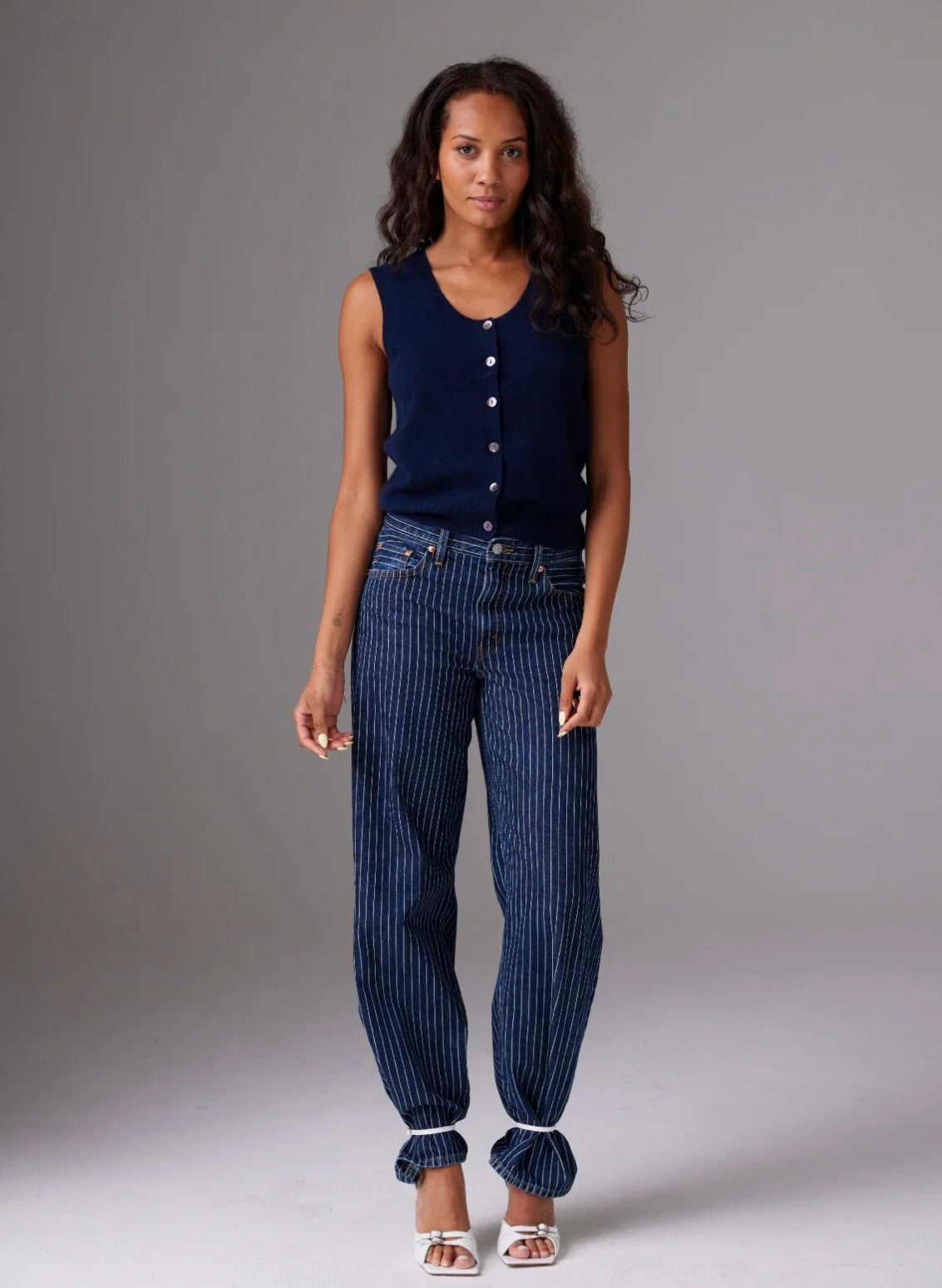 Aly Button Tank Cardigan for Women - Navy Blue Lightweight Knit Open Front Cover Up - Perfect for Layering, Office Wear & Casual Outfits