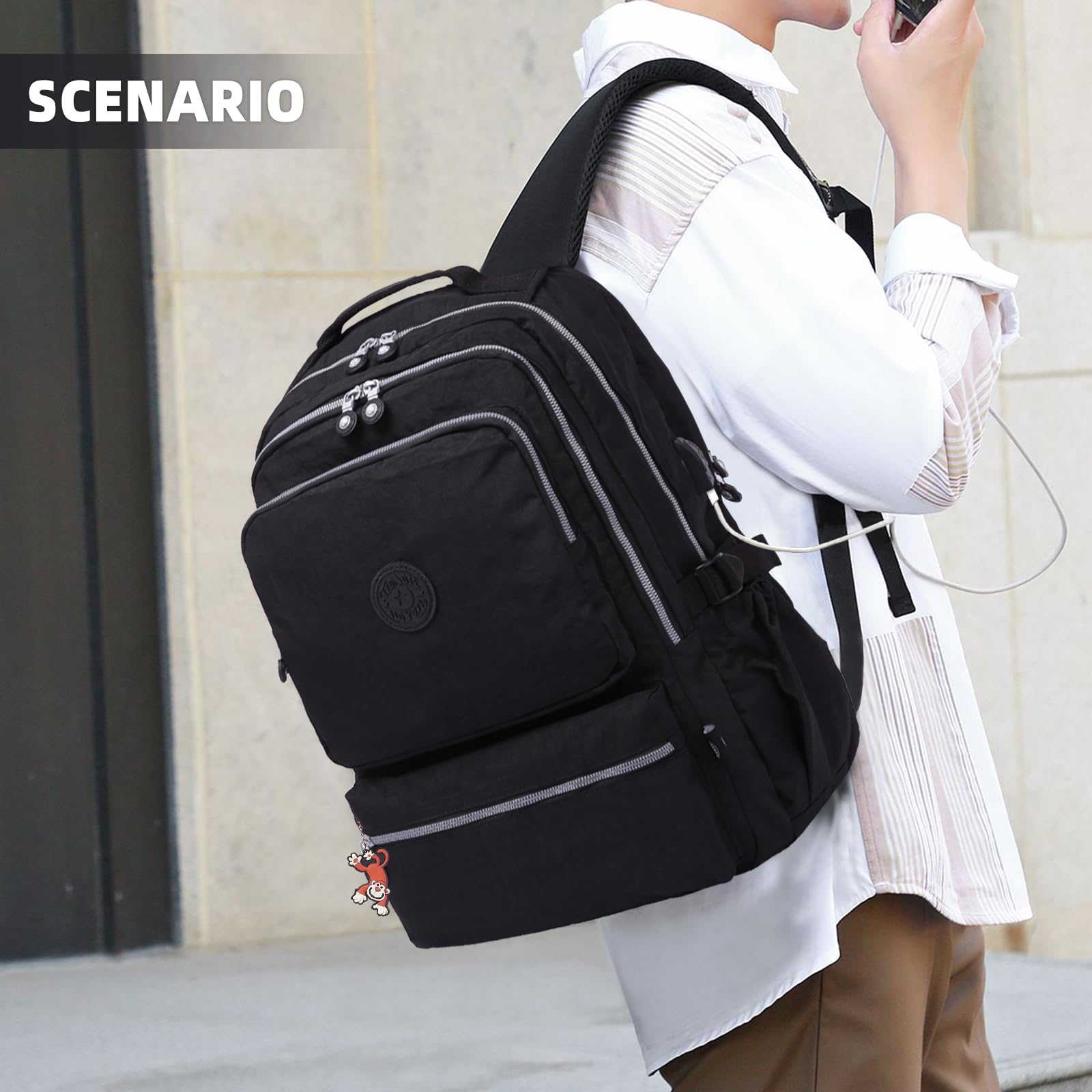 Multi-Function Black Nylon Backpack for College, School & Travel - Laptop Backpack for Men & Women with USB Charging Port - Perfect for Work, Business, Hiking & Daily Use