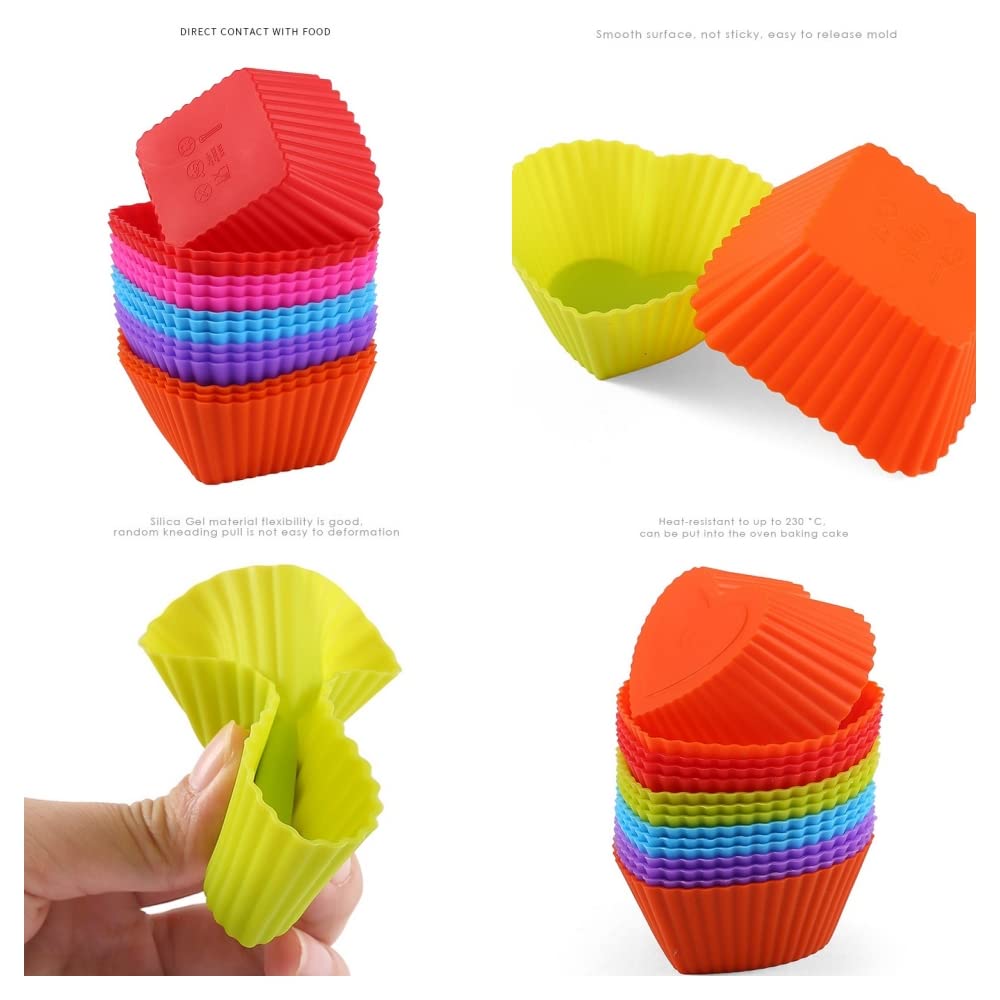 A-XINTONG 30-Pack Reusable Silicone Muffin Cups - Square & Heart Shaped Nonstick Baking Molds (2.75x2.75x1.18 inch) for Cupcakes, Truffles, Chocolate Candies - Perfect for Home Baking, Party Desserts & DIY Cake Decorating
