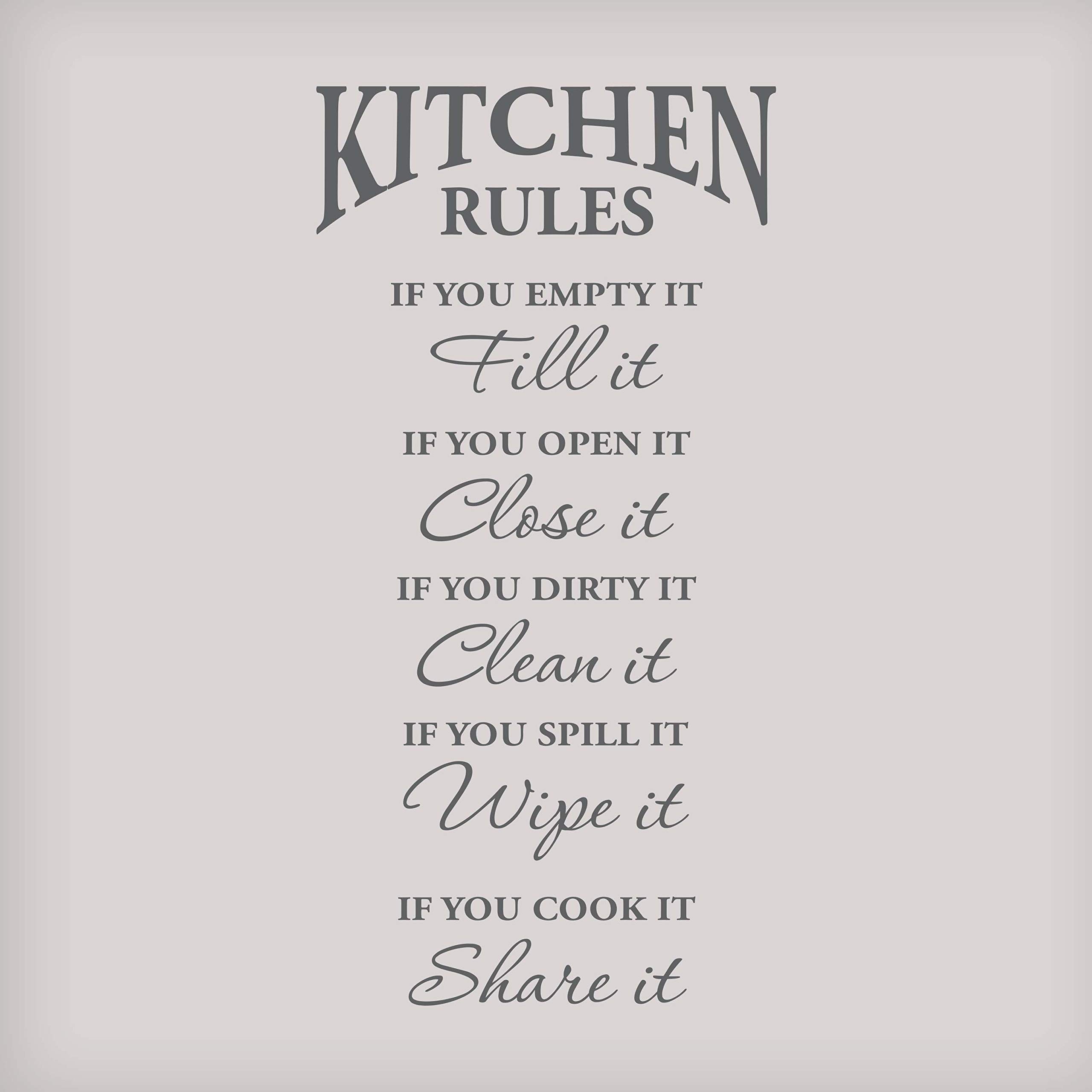 Vinyl Quote 'Me Kitchen Rules' Wall Decal Sticker - 7.5x15 Inch Dark Grey Kitchen Wall Art Decor - Perfect for Home, Restaurant & Cafe Decoration