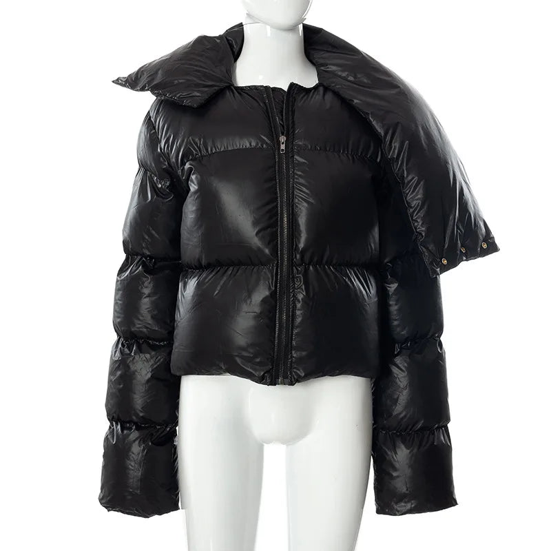 Women's Fashion Winter Scarf Collar Zipper Puffer Jacket - Beige Khaki Bubble Coat Casual Outerwear Short Parka | Perfect for Street Style, Daily Commute & Cold Weather Protection