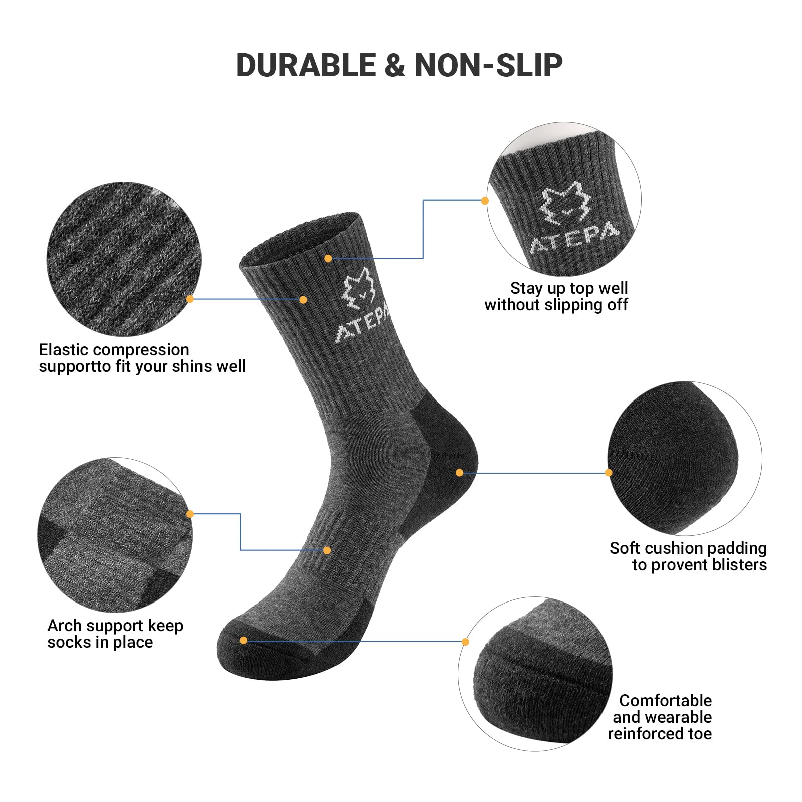 ATEPA Merino Wool Hiking Socks for Men & Women - Warm Thermal Outdoor Socks for Winter Trekking, Camping & Snow Sports (1/3/6 Pairs)